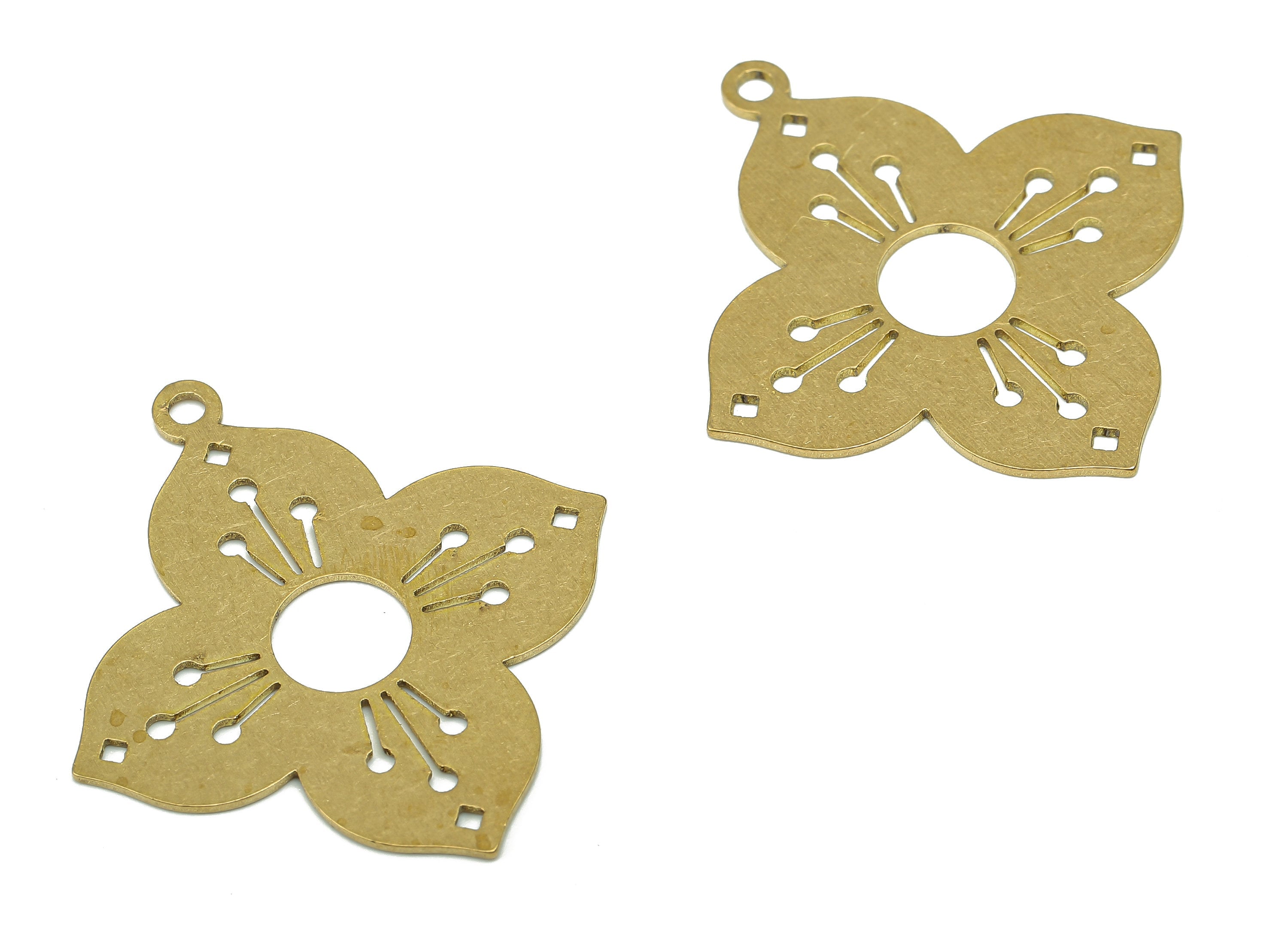 Brass Flower Earring Charms - Raw Brass Cutout Earring - Flower Pendant With Loop - For Necklace - 34.86x31.82x0.67mm - PPA5462 - DOMEDBAZAAR