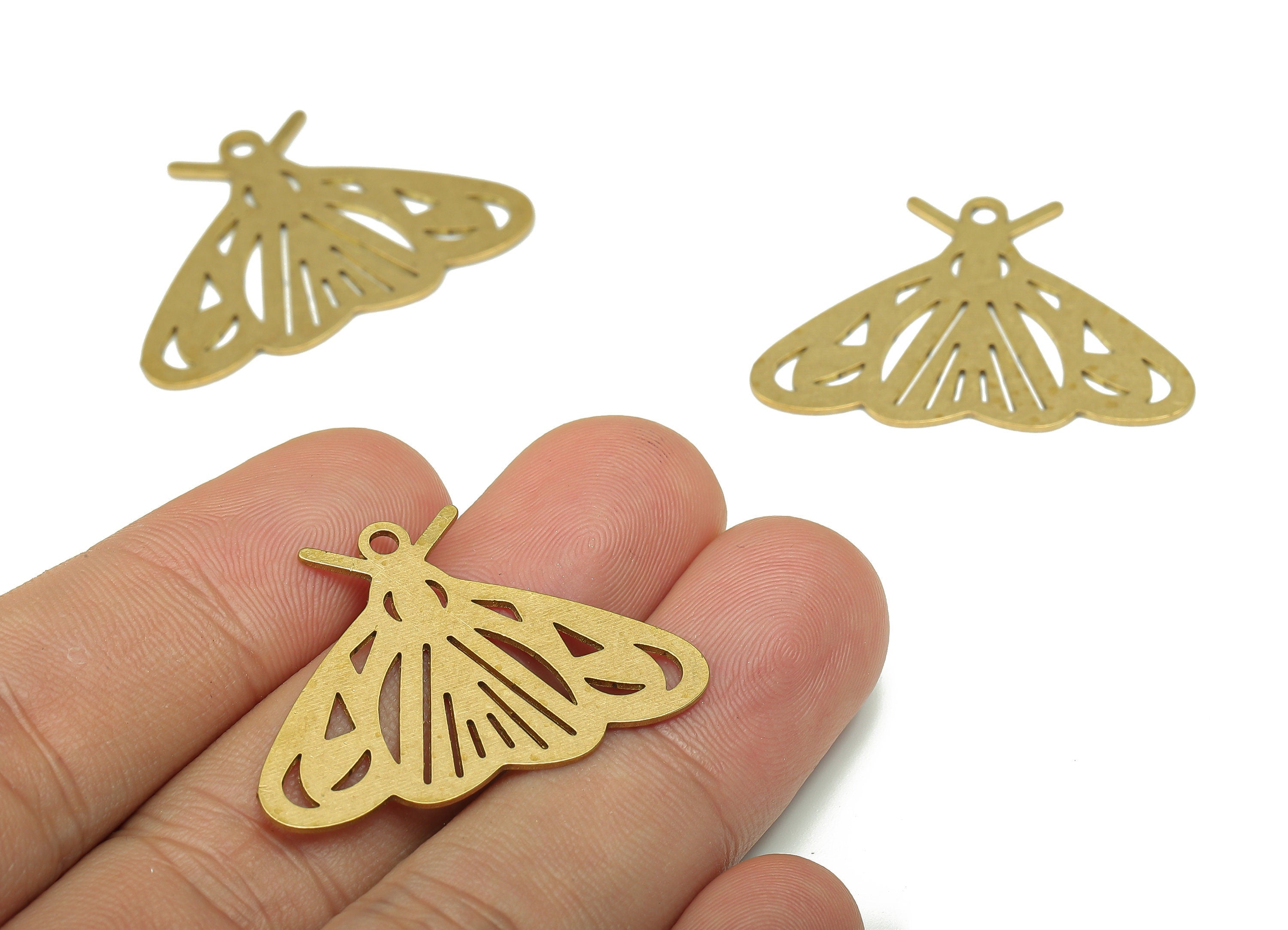 Brass Moth Earring Charm - Raw Brass Moth Earring - Insect Pendant With Loop - Insect Charm For Necklace - 34.76x24.11x0.67mm - PPA5504 - DOMEDBAZAAR
