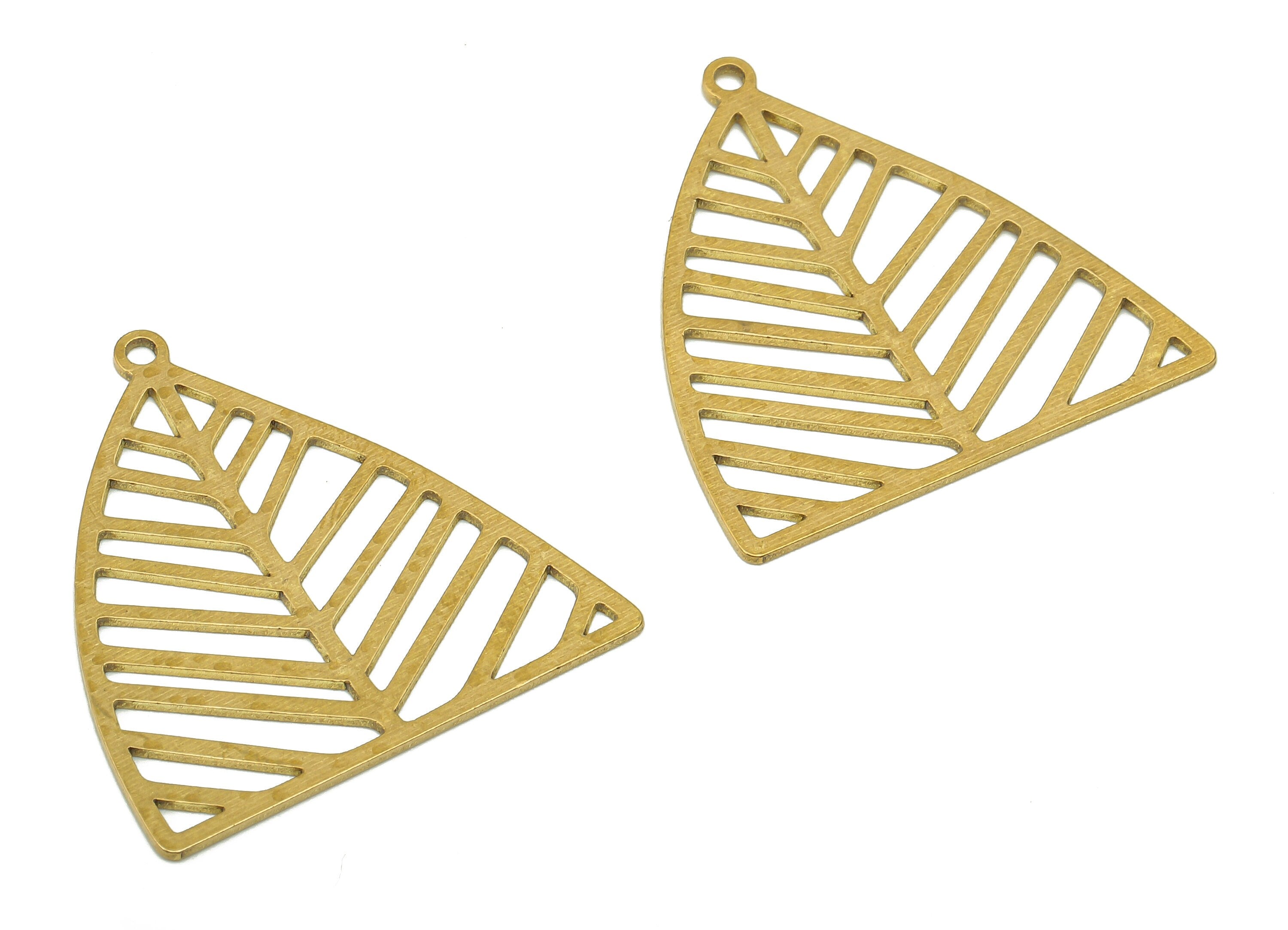 Brass Triangle Nervure Earring Charms - Raw Brass Leaf Cutout Pendant With Loop - For Necklace - 27.77x27.08x0.65mm - PPA5290 - DOMEDBAZAAR