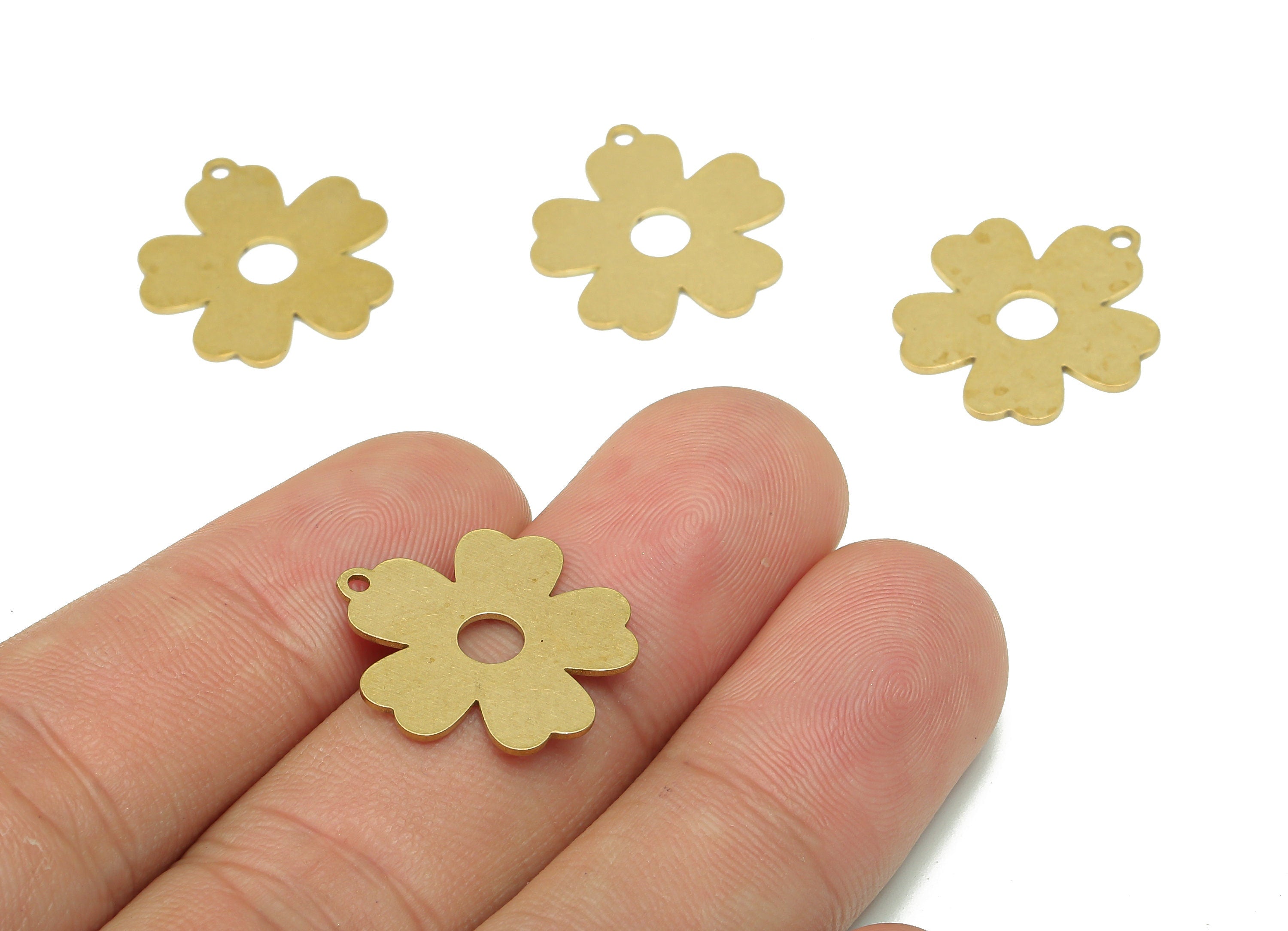 Brass Flower Earring Charms - Raw Brass Cutout Earring - Flower Pendant With Loop - Botanical Charm For Necklace - 19.7x18.2x0.7mm - PPA5168 - DOMEDBAZAAR
