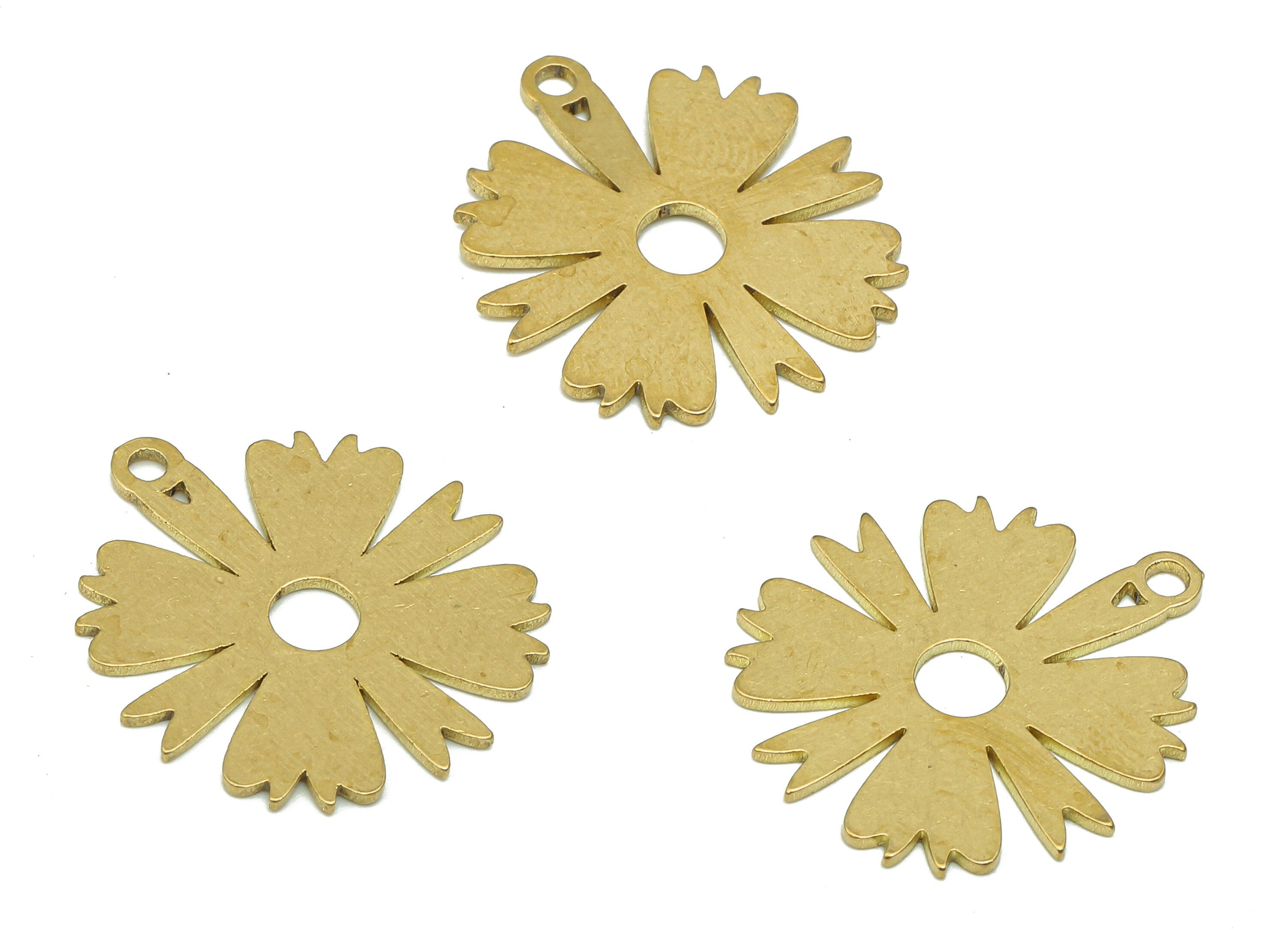 Brass Flower Earring Charms - Raw Brass Cutout Earring - Flower Pendant With Loop - Botanical Charm For Necklace - 19.8x17.7x0.7mm - PPA5181 - DOMEDBAZAAR