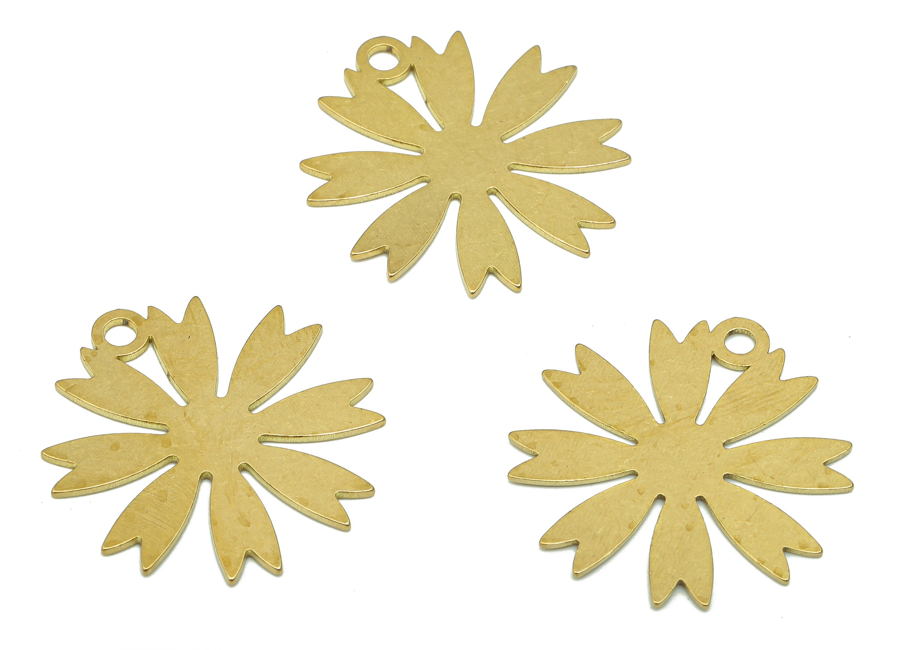 Brass Flower Earring Charms - Raw Brass Cutout Earring - Flower Pendant With Loop - Botanical Charm For Necklace - 24.9x24.1x0.7mm - PPA5182 - DOMEDBAZAAR