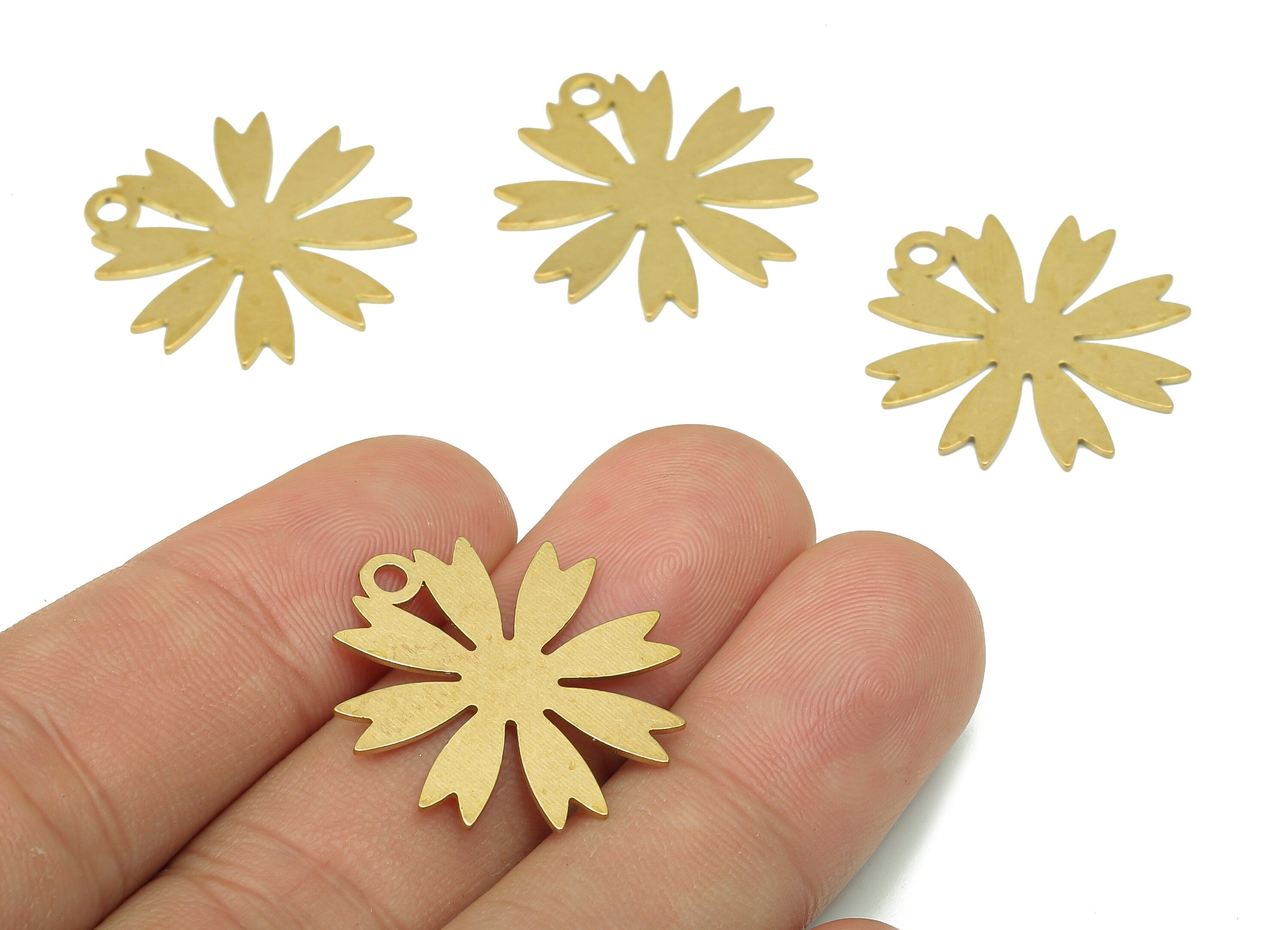Brass Flower Earring Charms - Raw Brass Cutout Earring - Flower Pendant With Loop - Botanical Charm For Necklace - 24.9x24.1x0.7mm - PPA5182 - DOMEDBAZAAR