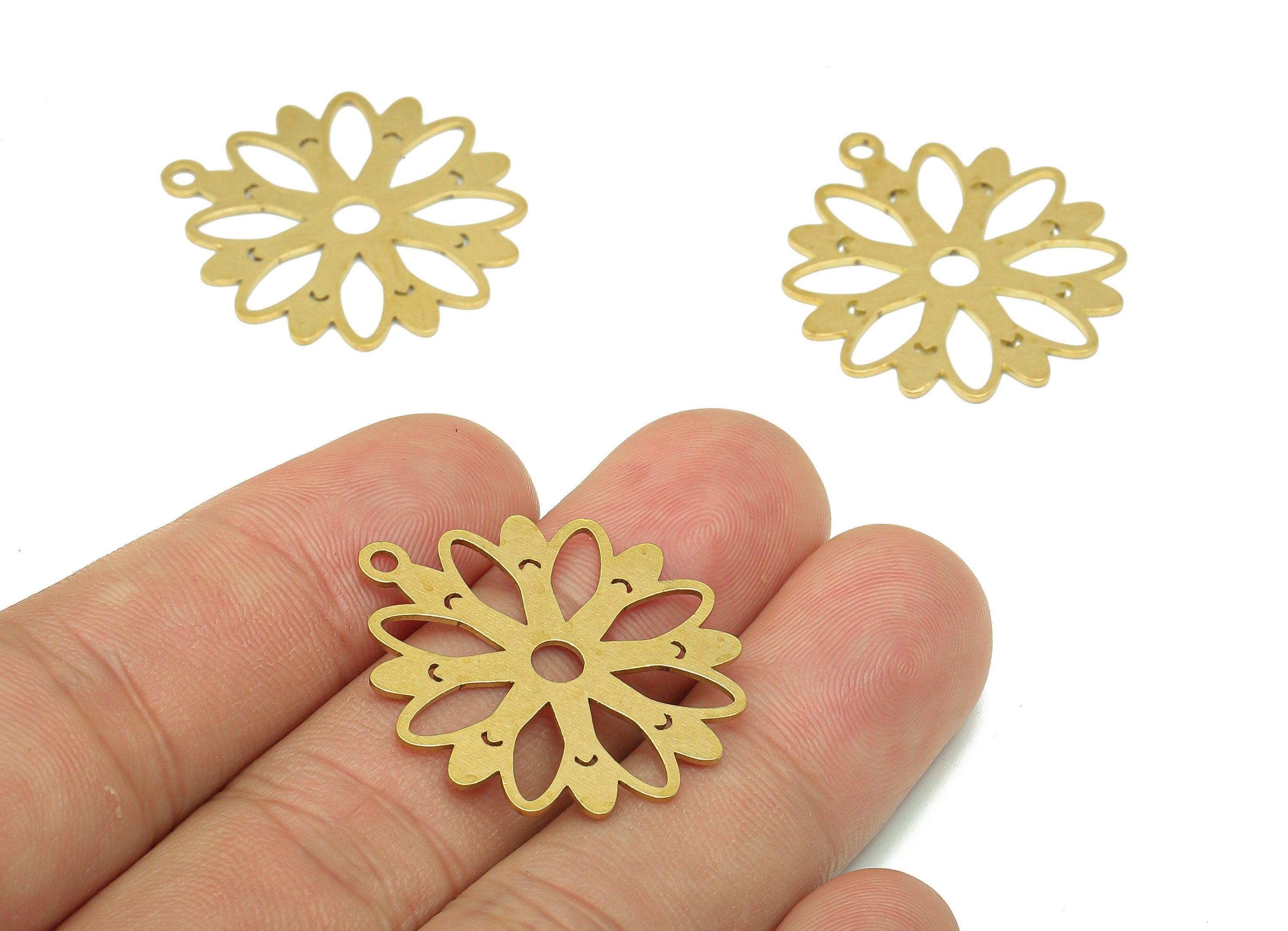 Brass Flower Earring Charms - Raw Brass Cutout Earring - Flower Pendant With Loop - Botanical Charm For Necklace - 29.9x26.7x0.7mm - PPA5190 - DOMEDBAZAAR