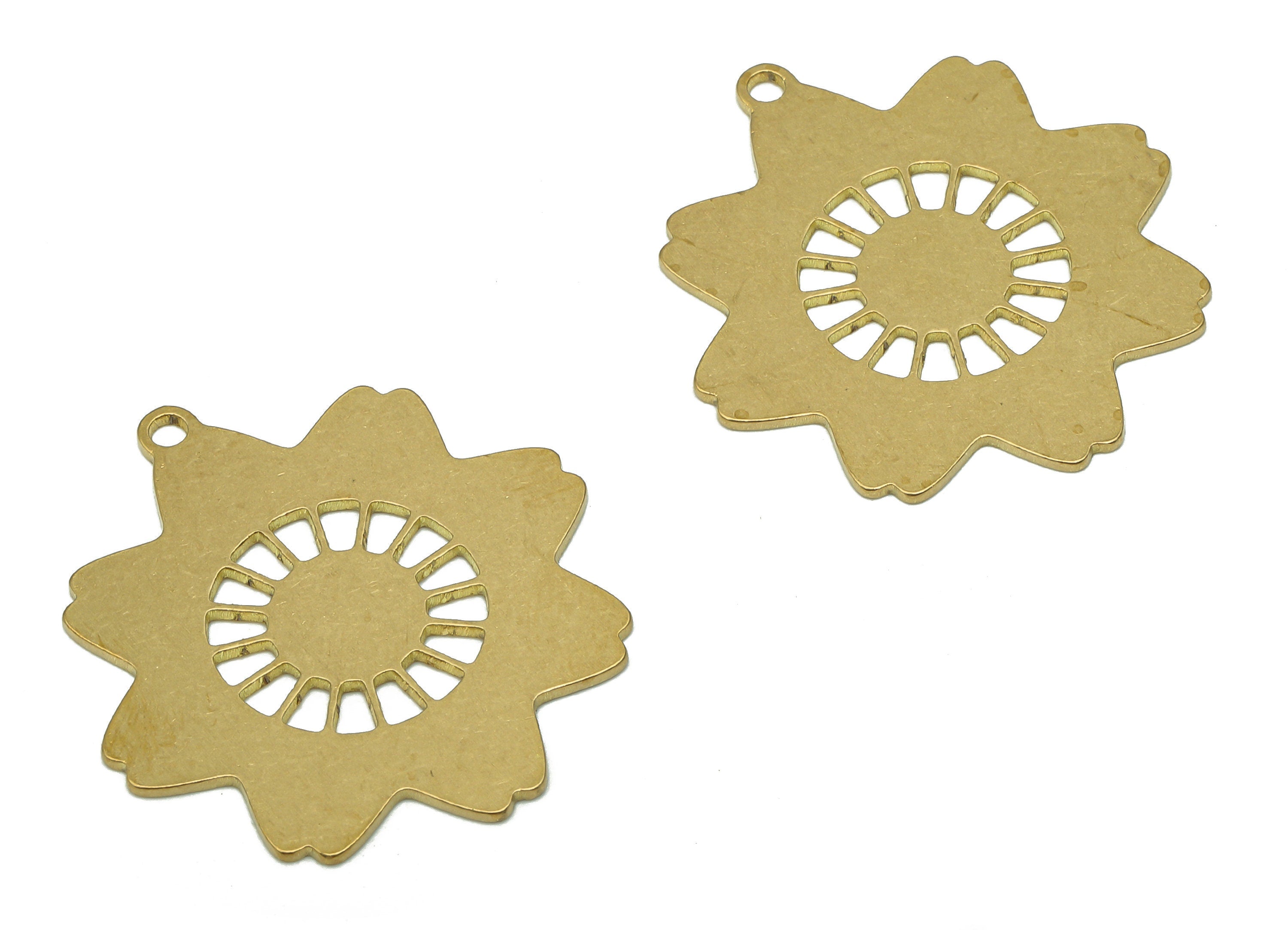 Brass Flower Earring Charms - Raw Brass Cutout Earring - Flower Pendant With Loop - Botanical Charm For Necklace - 27.8x25.8x0.7mm - PPA5194 - DOMEDBAZAAR
