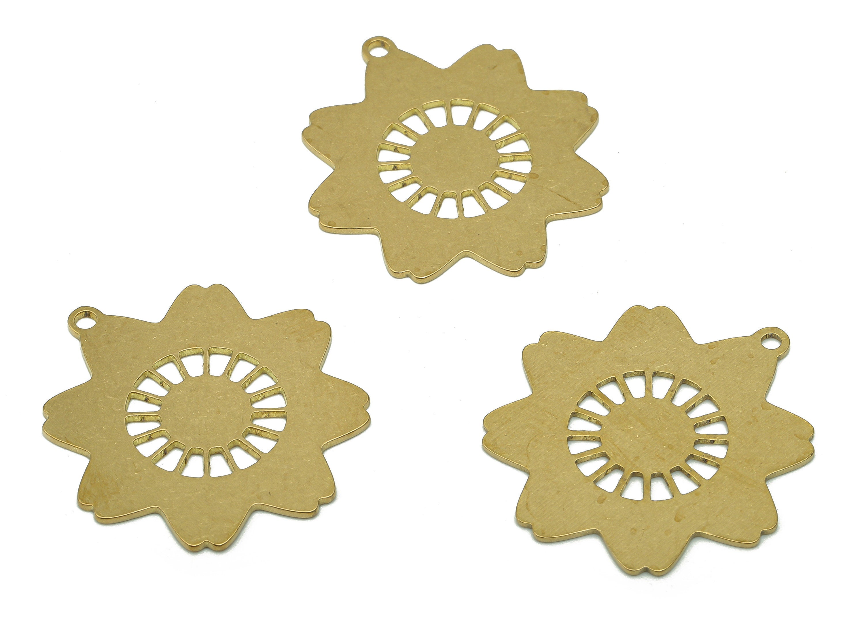 Brass Flower Earring Charms - Raw Brass Cutout Earring - Flower Pendant With Loop - Botanical Charm For Necklace - 27.8x25.8x0.7mm - PPA5194 - DOMEDBAZAAR