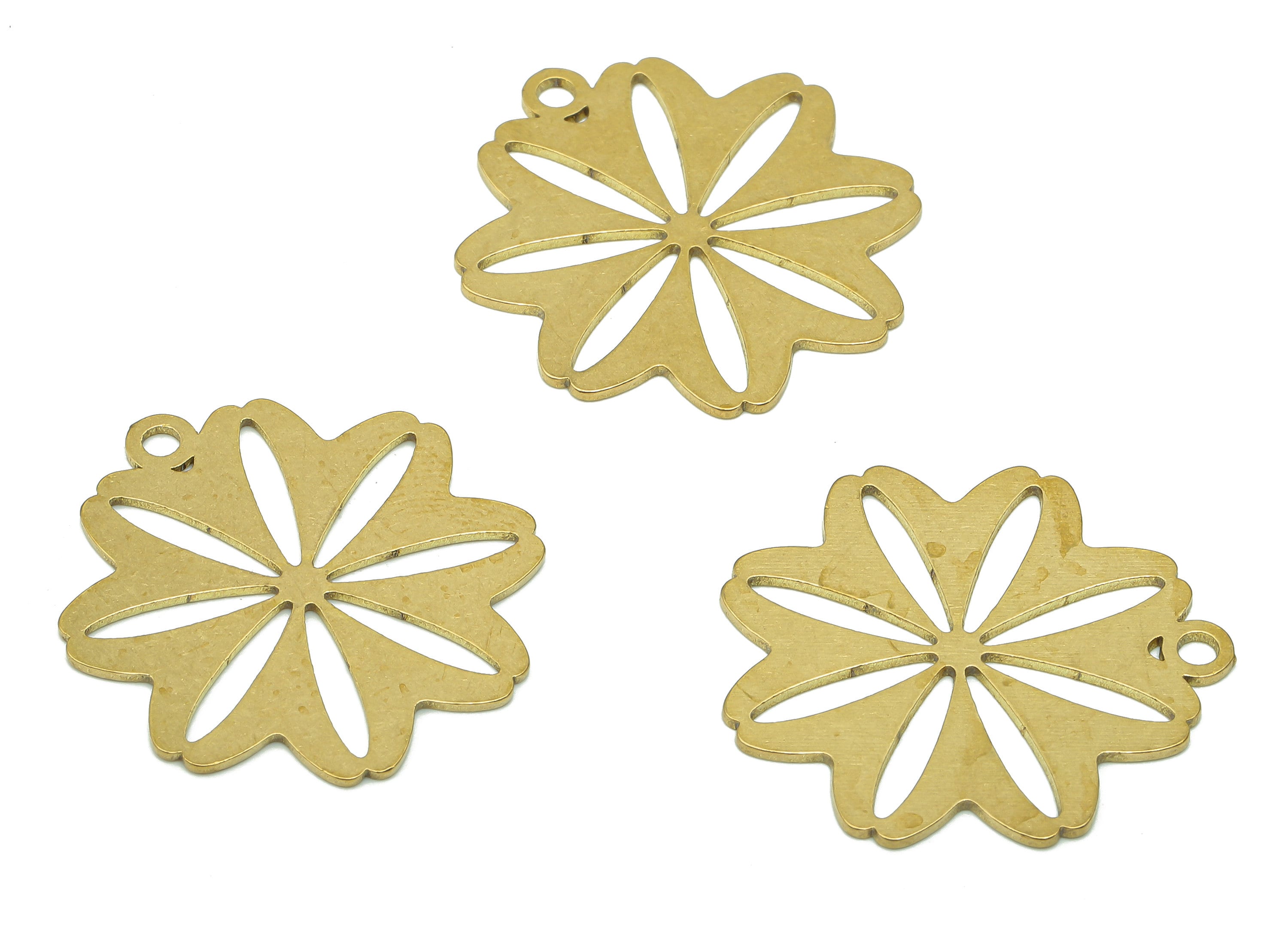 Brass Flower Earring Charms - Raw Brass Cutout Earring - Flower Pendant With Loop - Botanical Charm For Necklace - 25.1x23x0.7mm - PPA5192 - DOMEDBAZAAR