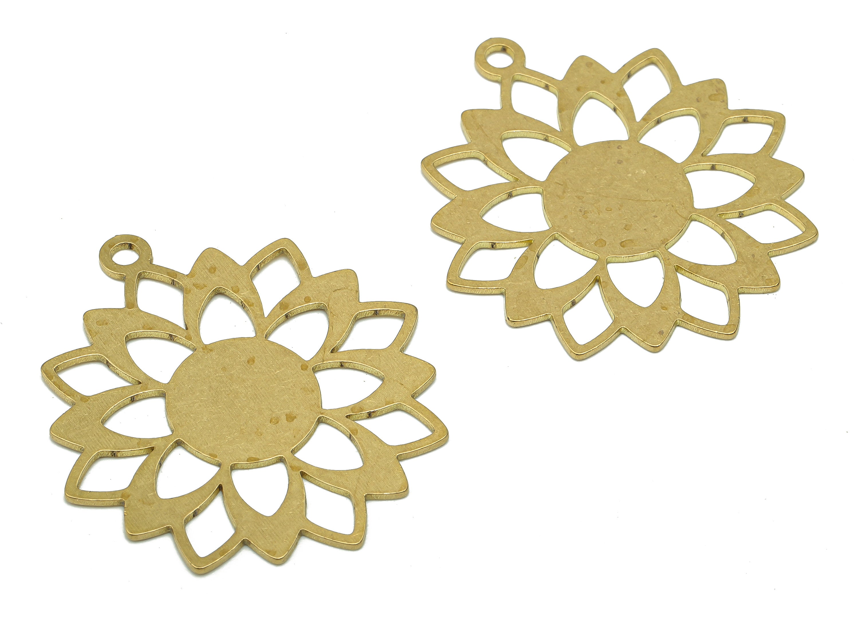 Brass Flower Earring Charms - Raw Brass Cutout Earring - Flower Pendant With Loop - Botanical Charm For Necklace - 34.7x31.5x0.7mm - PPA5205 - DOMEDBAZAAR