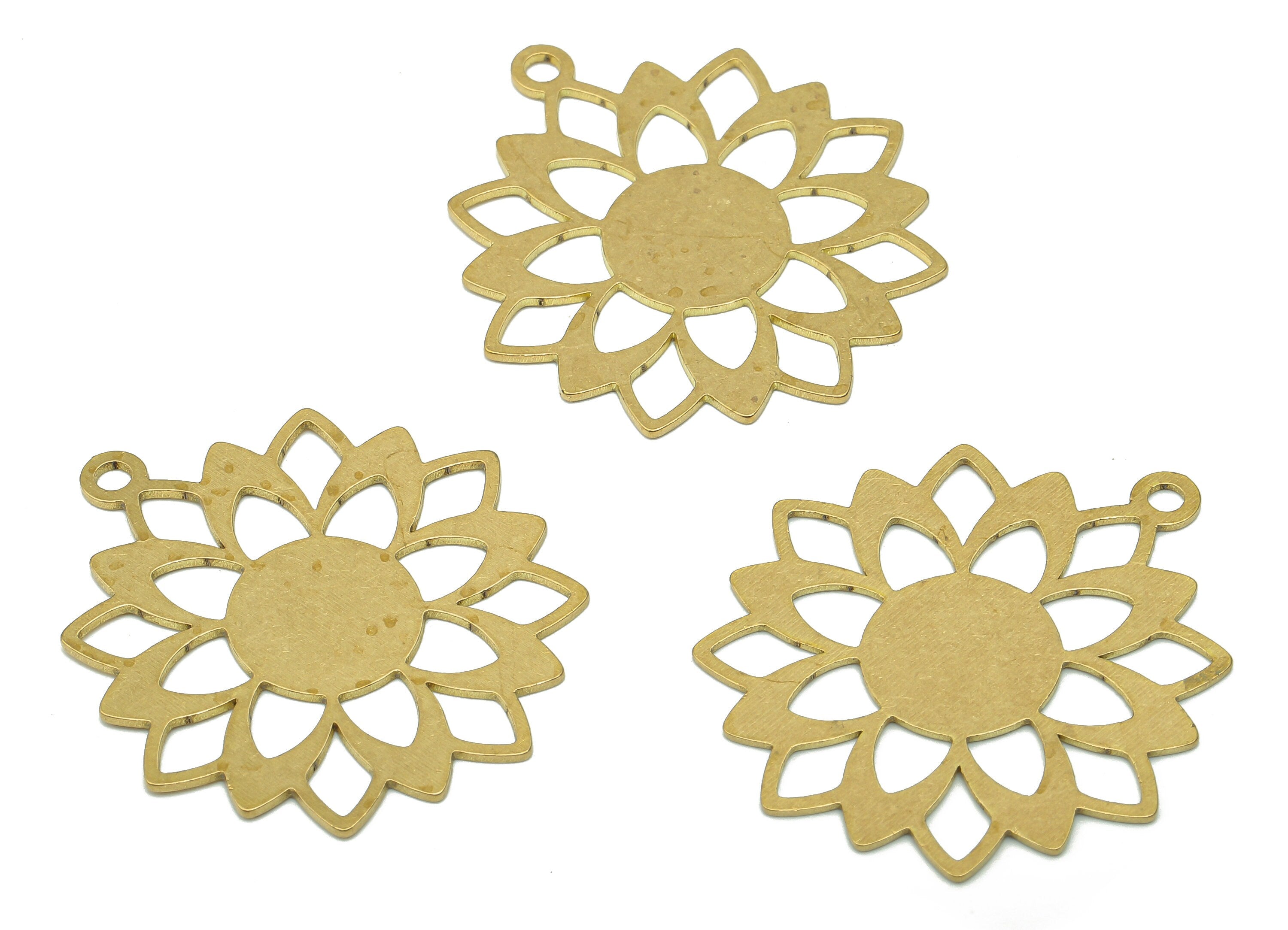 Brass Flower Earring Charms - Raw Brass Cutout Earring - Flower Pendant With Loop - Botanical Charm For Necklace - 34.7x31.5x0.7mm - PPA5205 - DOMEDBAZAAR