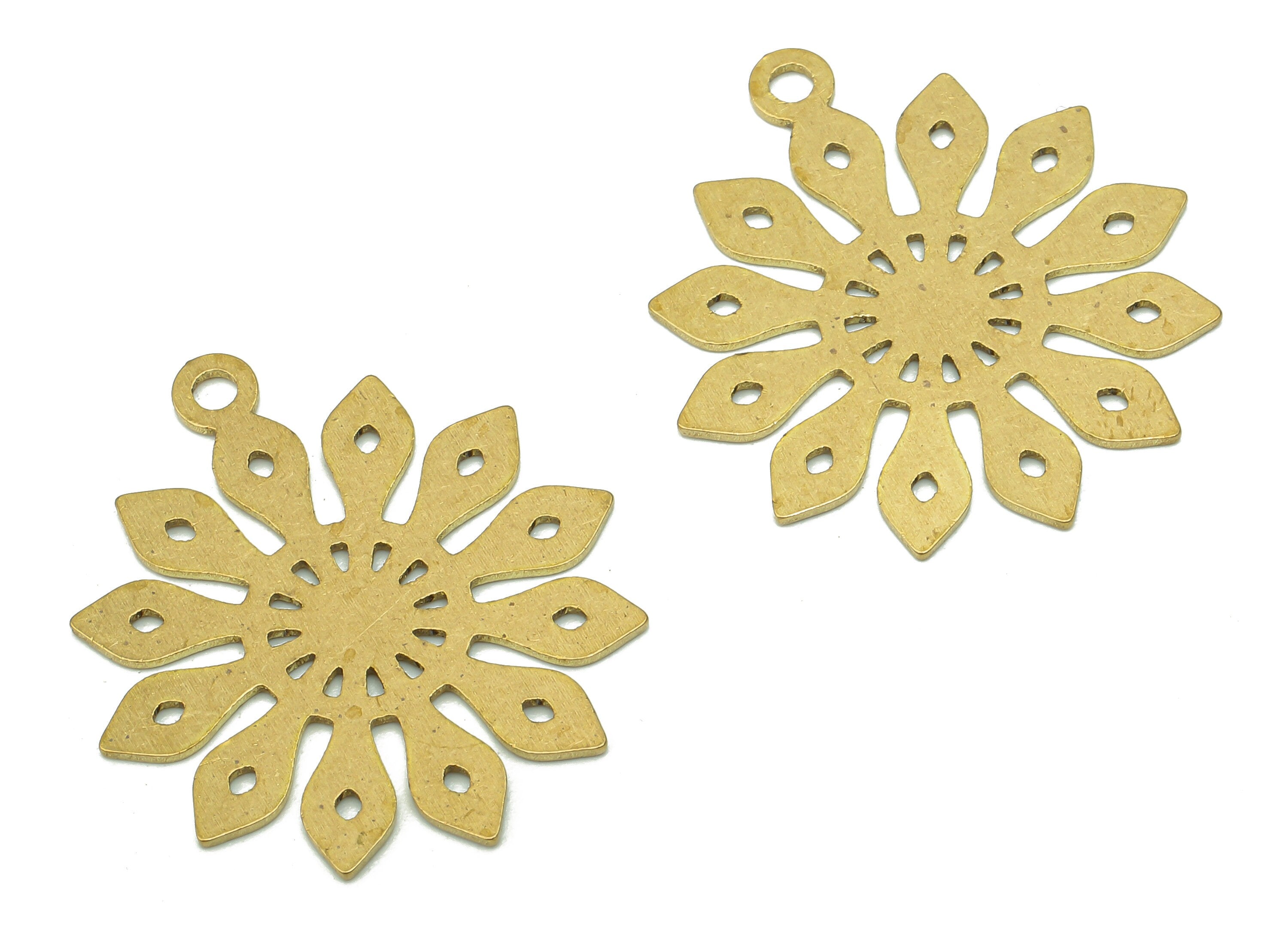 Brass Flower Earring Charms - Raw Brass Cutout Earring - Flower Pendant With Loop - Botanical Charm For Necklace - 27.9x24.8x0.7mm - PPA5227 - DOMEDBAZAAR