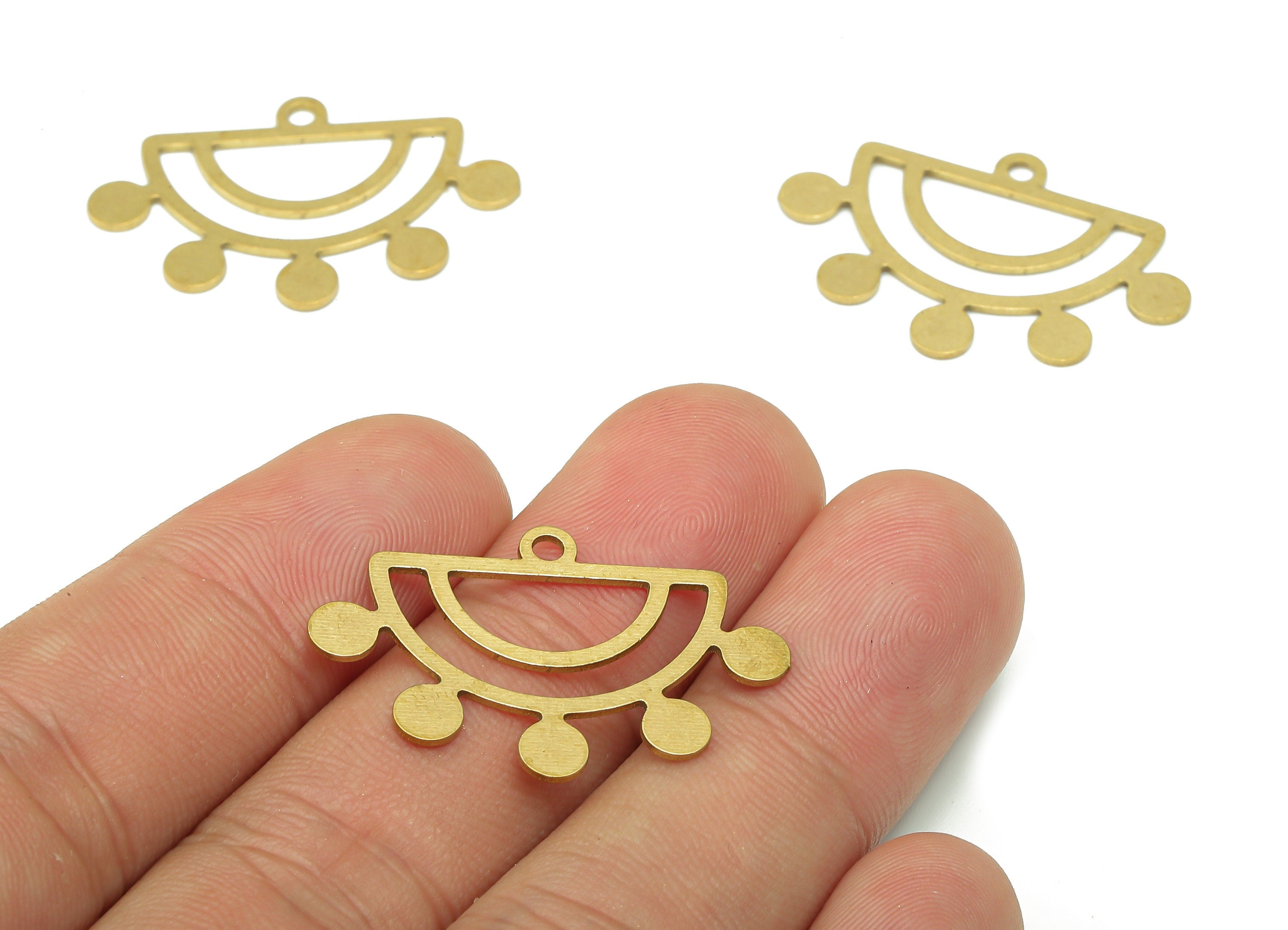 Brass Semicircle Earring Charm - Raw Brass Cutout Earring - Semicircle Pendant With Loop - Round Charm For Necklace-31.9x20.9x0.7mm-PPA5350 - DOMEDBAZAAR