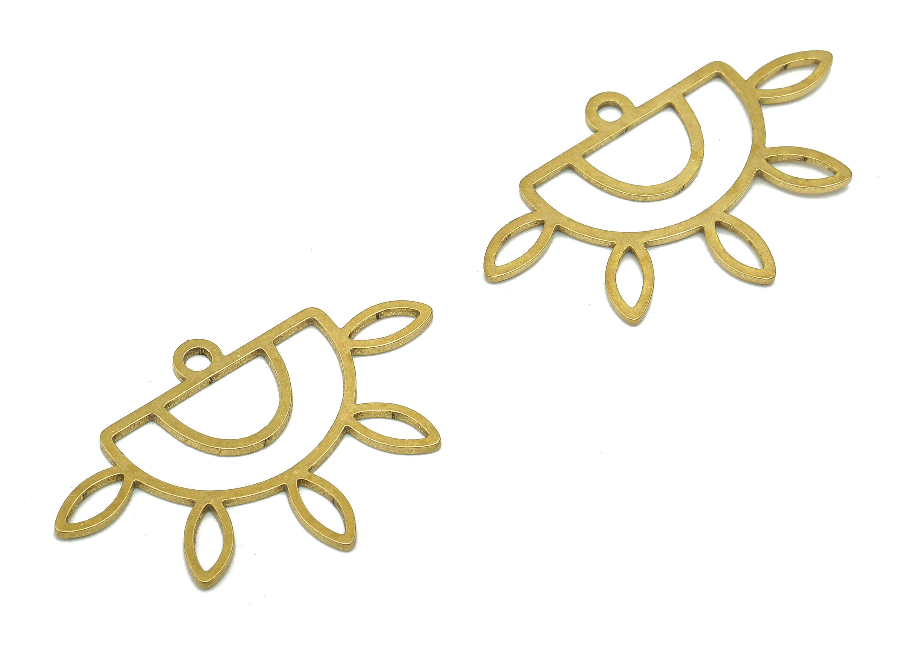 Brass Semicircle Earring Charm - Raw Brass Sun Cutout Earring - Half Moon Pendant With Loop -Leaf Charm For Necklace-24.6x22.6x0.9mm-PPA5351 - DOMEDBAZAAR