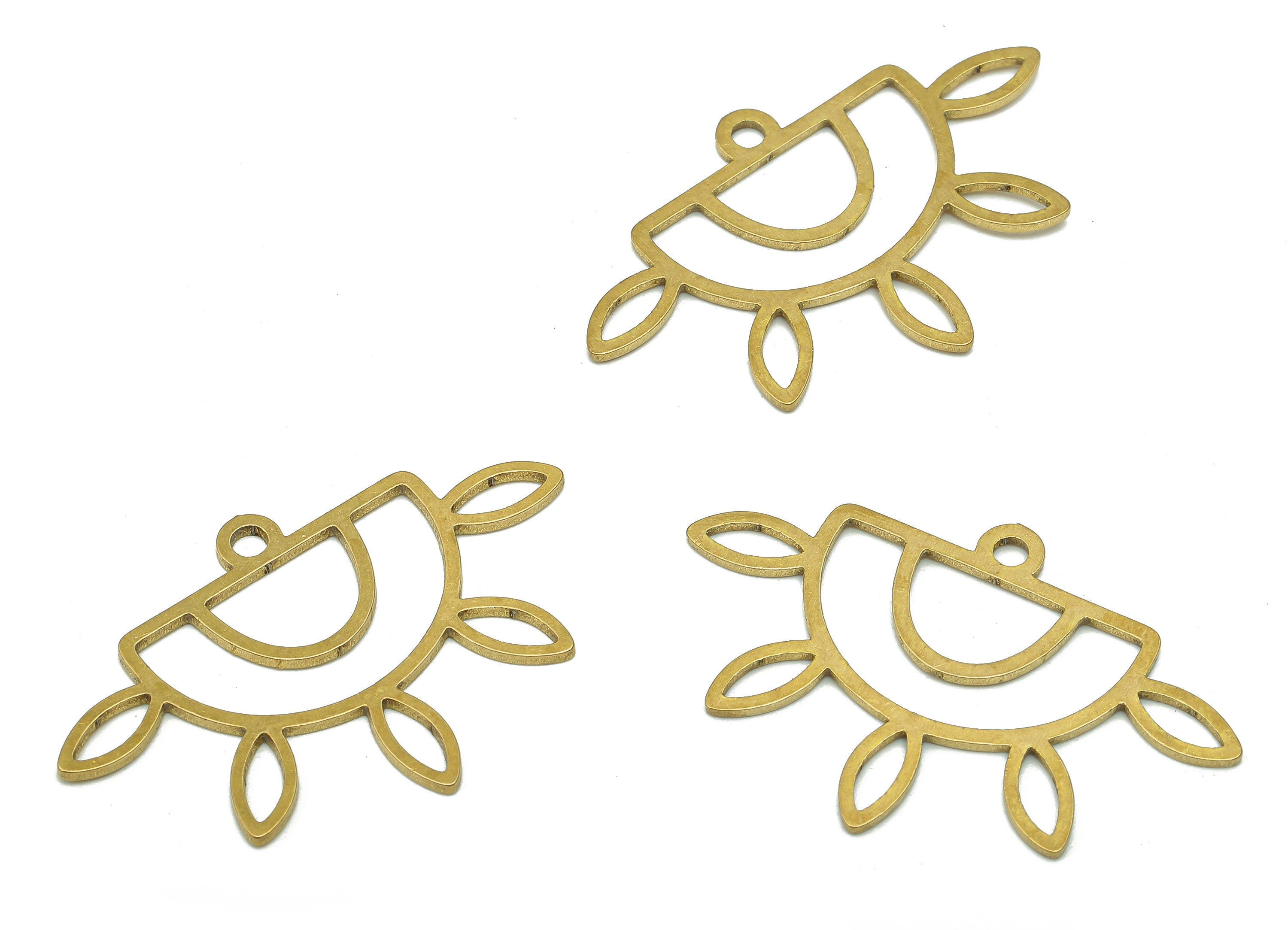 Brass Semicircle Earring Charm - Raw Brass Sun Cutout Earring - Half Moon Pendant With Loop -Leaf Charm For Necklace-24.6x22.6x0.9mm-PPA5351 - DOMEDBAZAAR