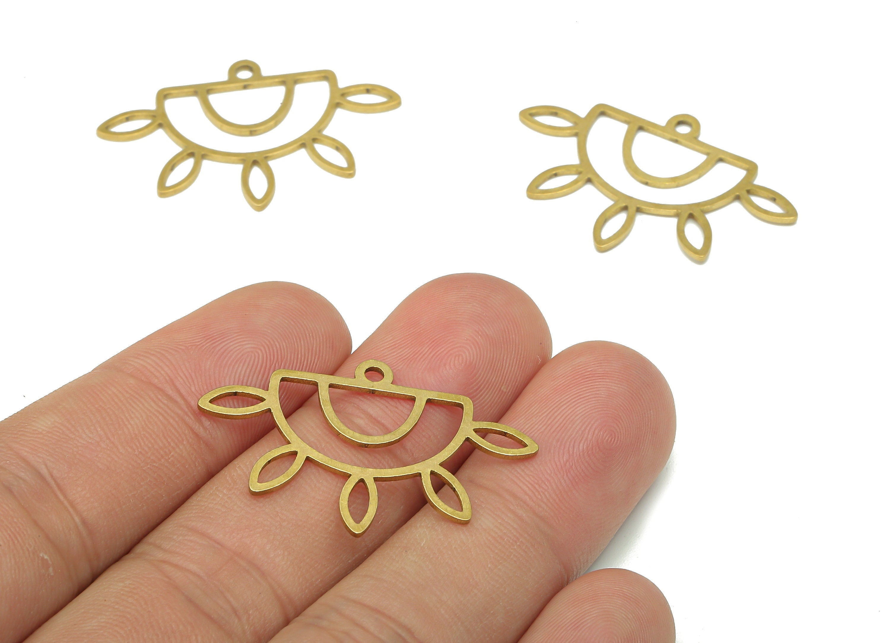 Brass Semicircle Earring Charm - Raw Brass Sun Cutout Earring - Half Moon Pendant With Loop -Leaf Charm For Necklace-24.6x22.6x0.9mm-PPA5351 - DOMEDBAZAAR