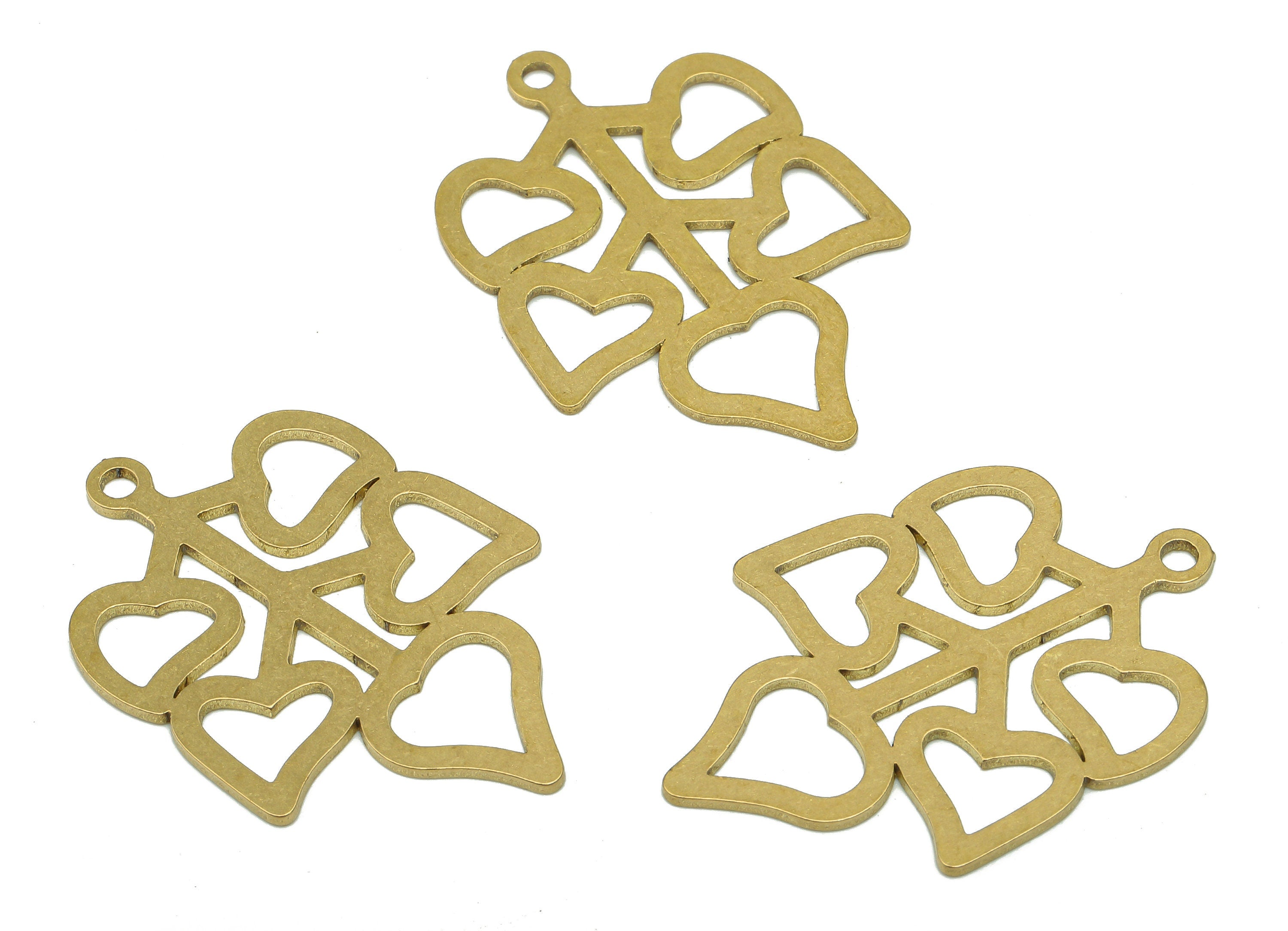 Brass Heart Branches Earring Charms - Raw Brass Cutout Earring - Heart Pendant With Loop - Charm For Necklace - 34.88x24.31x0.88mm - PPA5352 - DOMEDBAZAAR