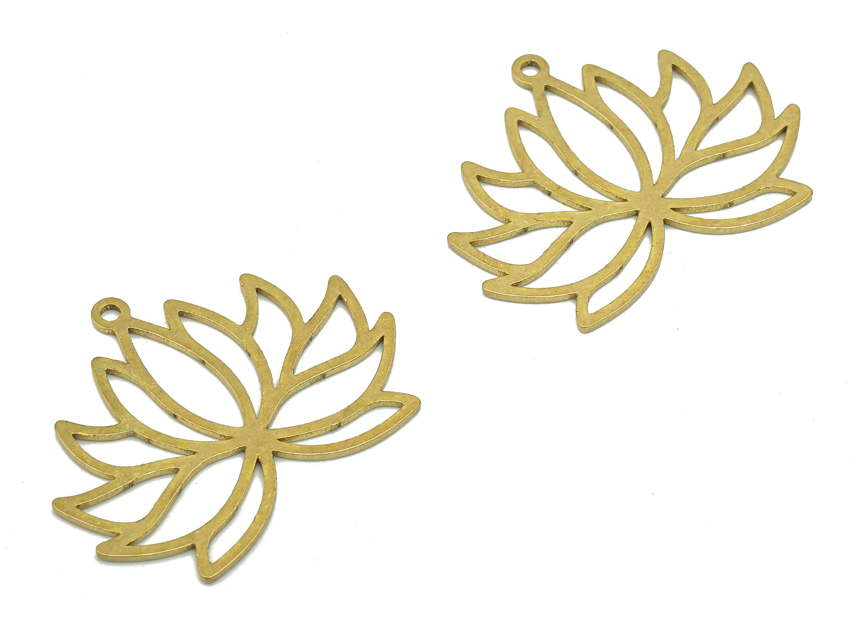 Brass Flower Earring Charms - Raw Brass Cutout Earring - Flower Pendant With Loop - Lotus Charm For Necklace - 29.73x23.45x0.88mm - PPA5382 - DOMEDBAZAAR