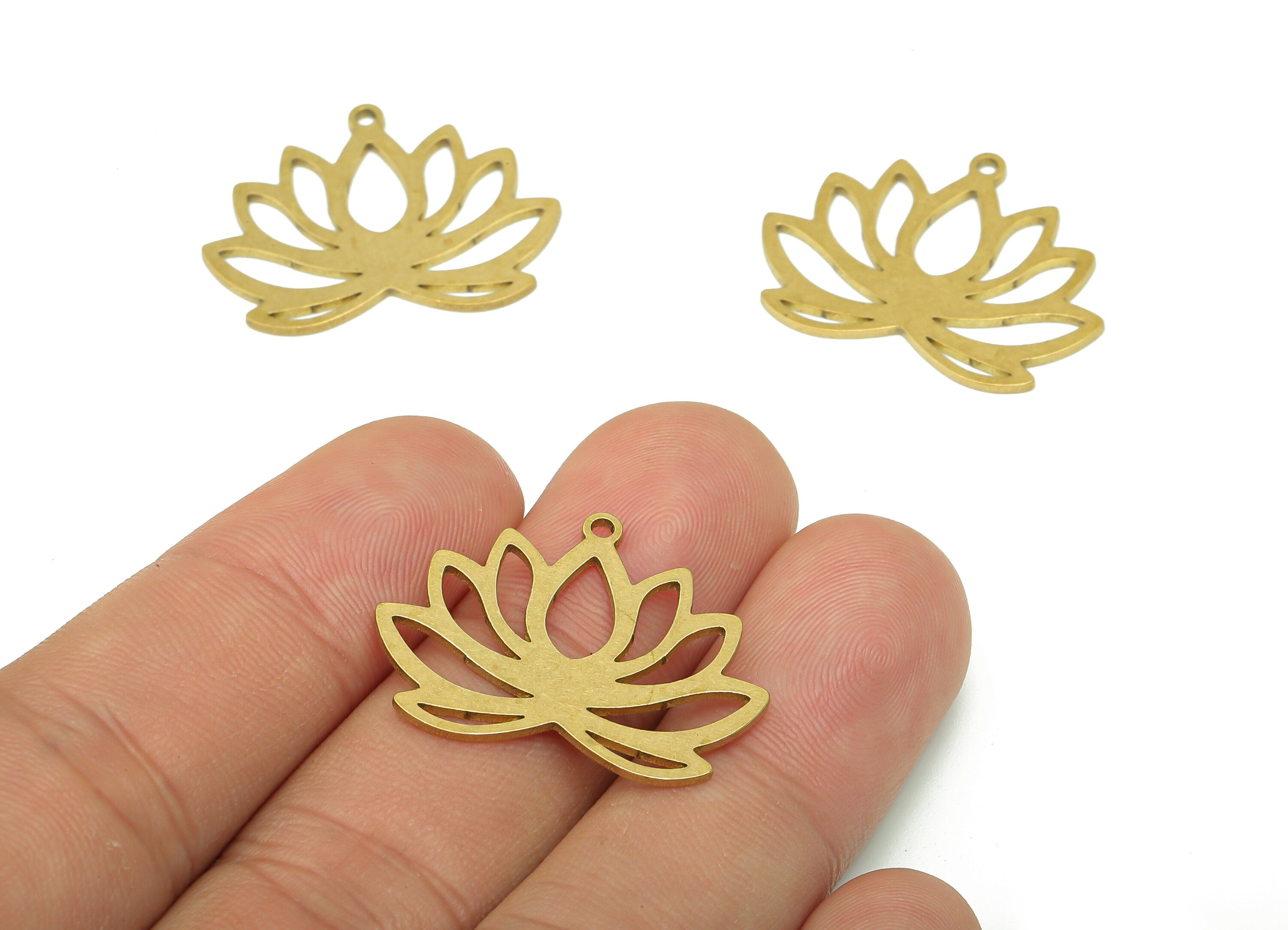 Brass Flower Earring Charms - Raw Brass Cutout Earring - Flower Pendant With Loop - Lotus Charm For Necklace - 27.86x20.86x0.88mm - PPA5400 - DOMEDBAZAAR