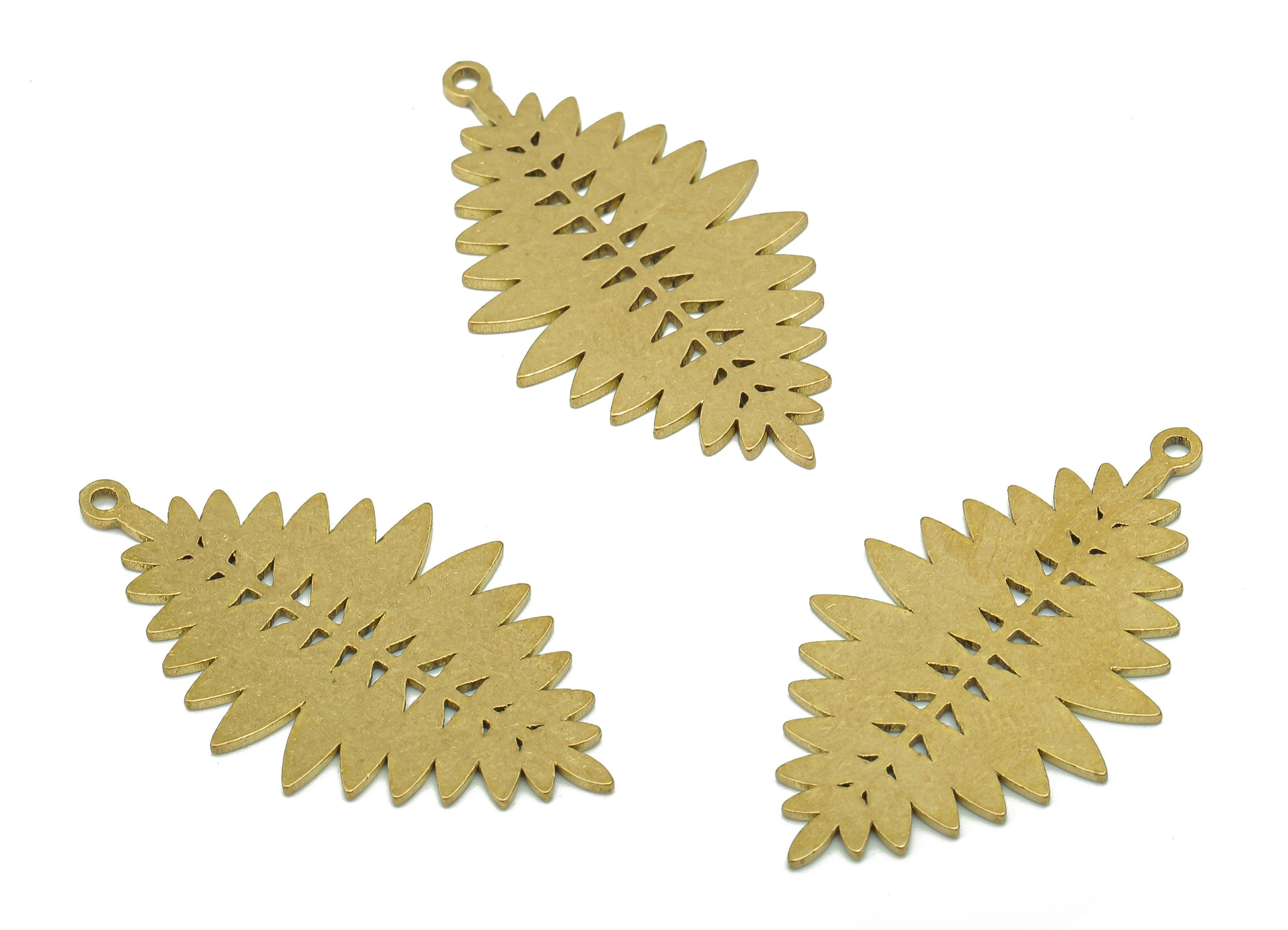 Brass Botanical Earring Charms - Raw Brass Cutout Earring - Leaf Pendant With Loop - Leaves Charm For Necklace - 35.9x19.76x0.87mm - PPA5404 - DOMEDBAZAAR