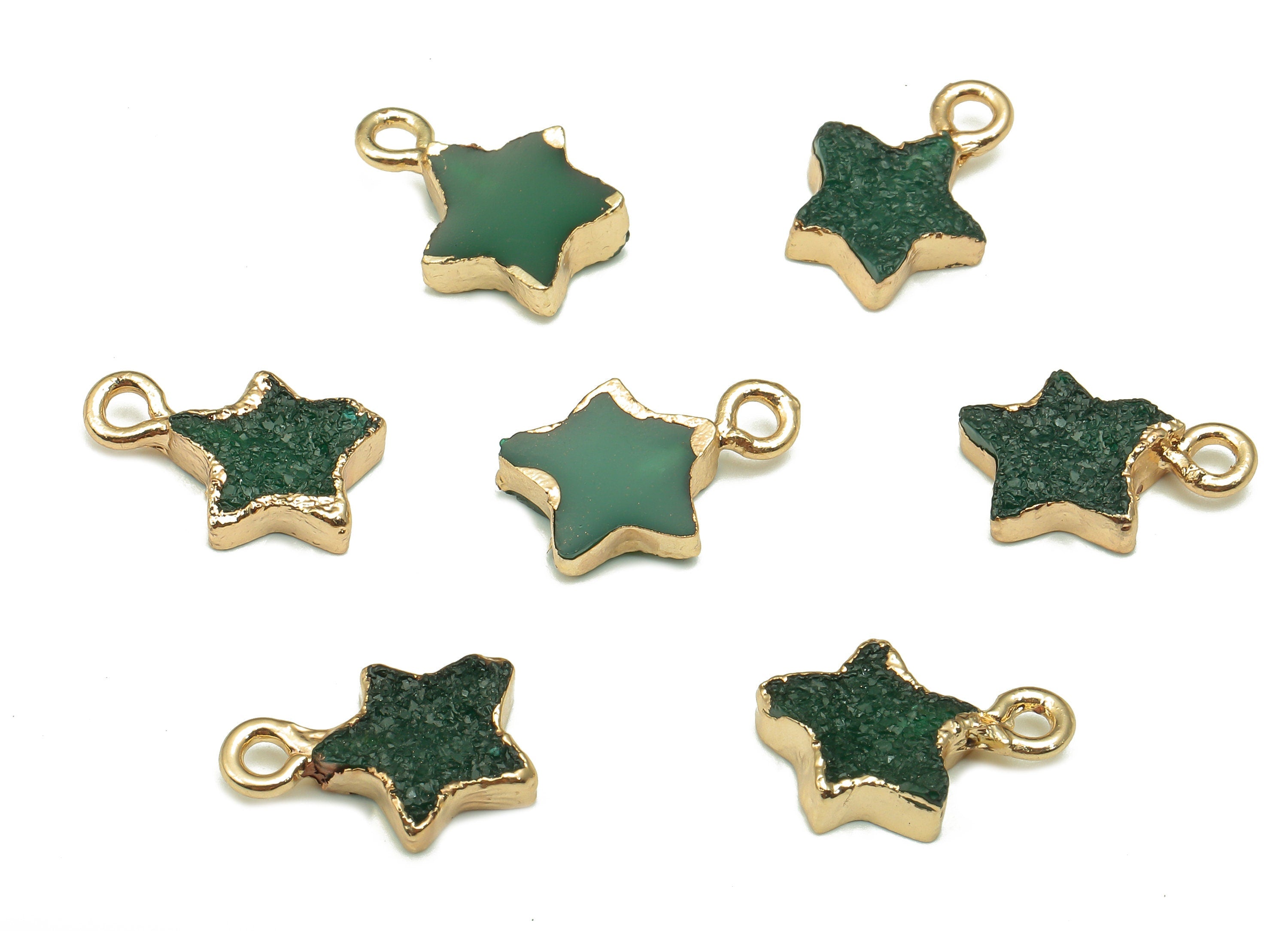 Druzy Star Earring Charms - Brass Green Resin Earrings - Star Pendant With Loop - Gold Tone Plating - 14.21x9.96x2.74mm - RC1214 - DOMEDBAZAAR