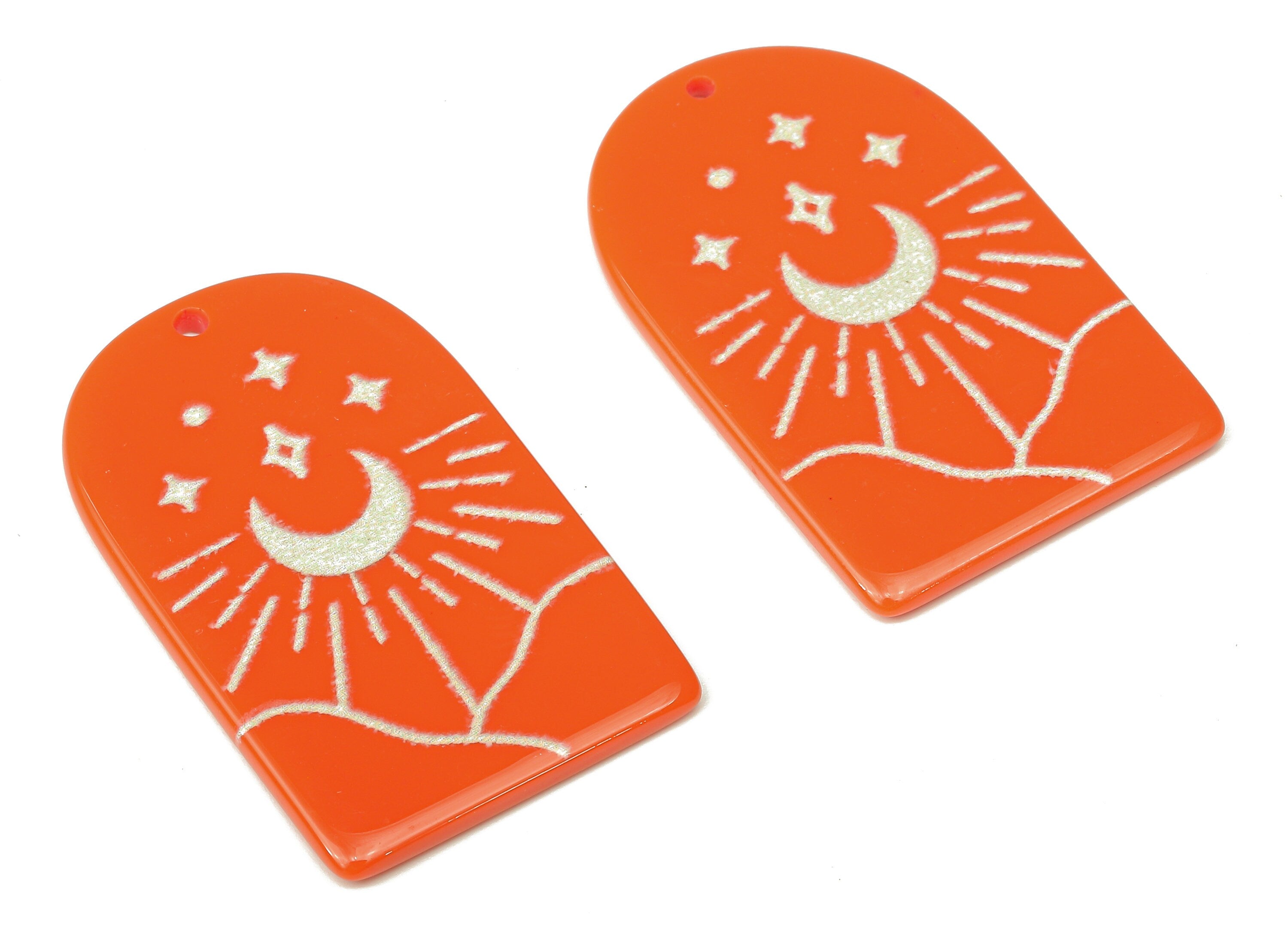 Acrylic Domed Planet Moon Earring Charms - Acrylic D Sun Star Mountain Pendant - Color Code: A808 - 37.68x24.03x2.48mm - AC2412-A808 - DOMEDBAZAAR