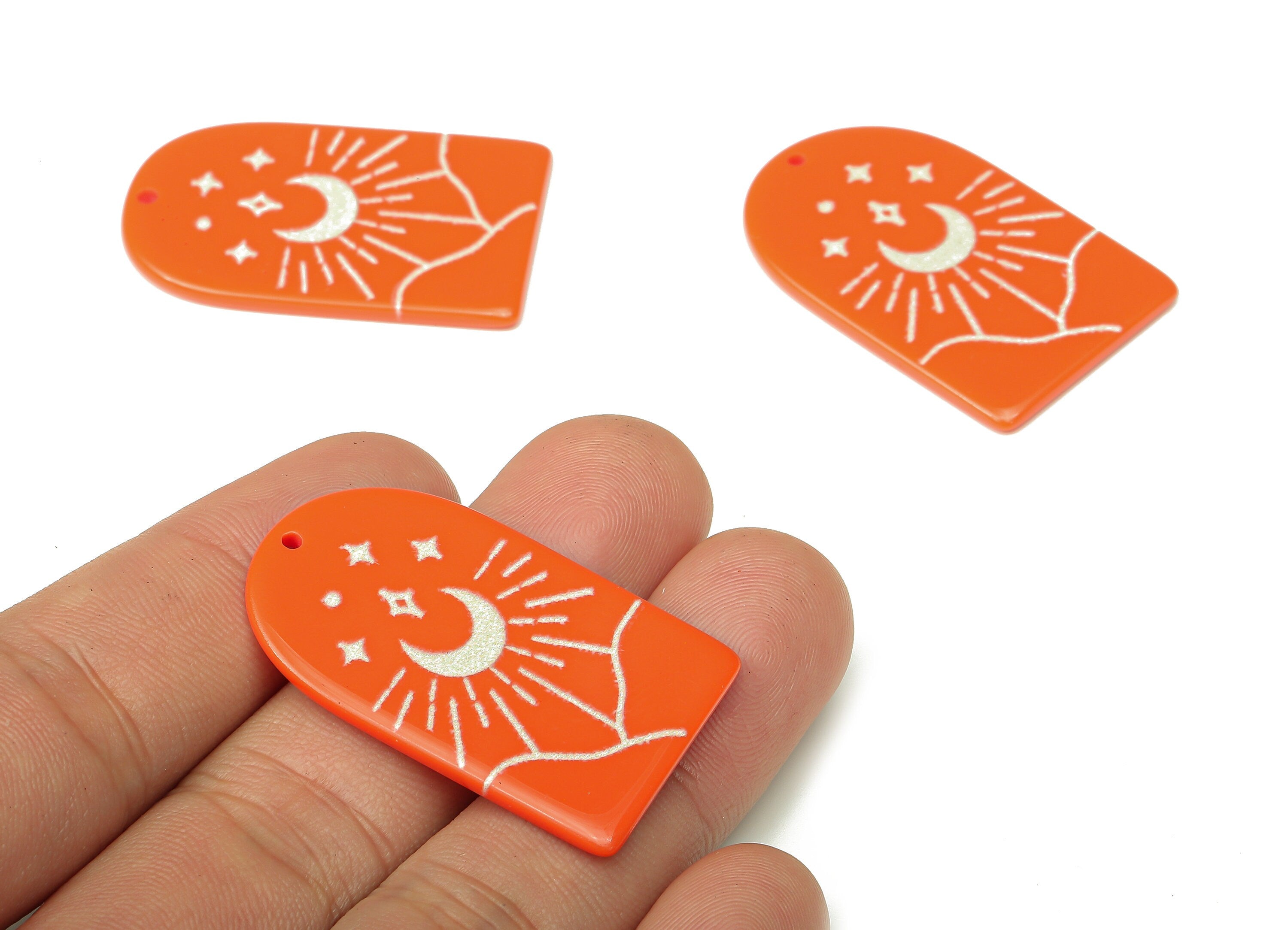 Acrylic Domed Planet Moon Earring Charms - Acrylic D Sun Star Mountain Pendant - Color Code: A808 - 37.68x24.03x2.48mm - AC2412-A808 - DOMEDBAZAAR