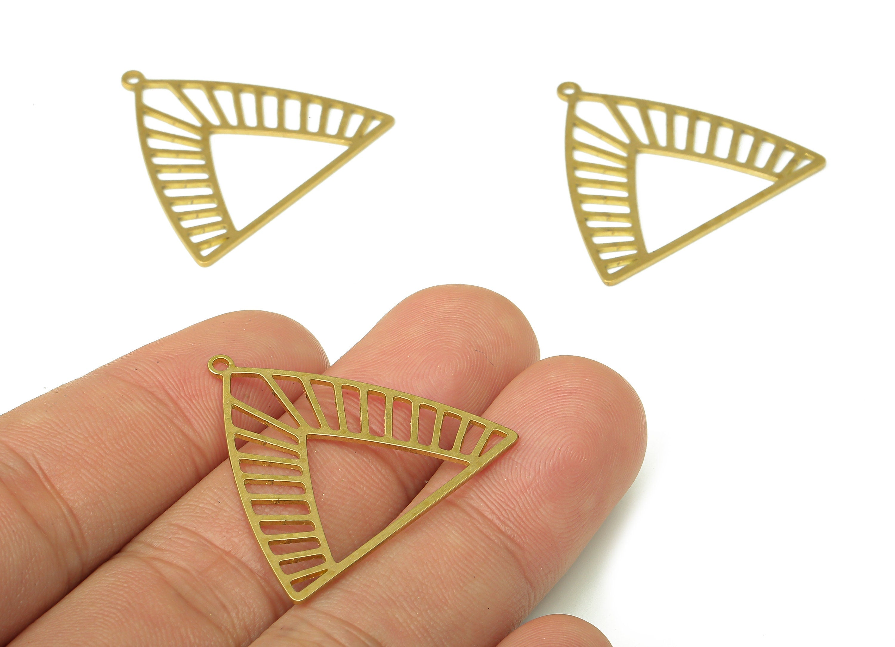 Brass Triangle Earring Charms - Raw Brass Triangle Cutout Pendant With Loop - For Necklace - Earring Findings - 31.73x29.2x0.65mm - PPA5286 - DOMEDBAZAAR
