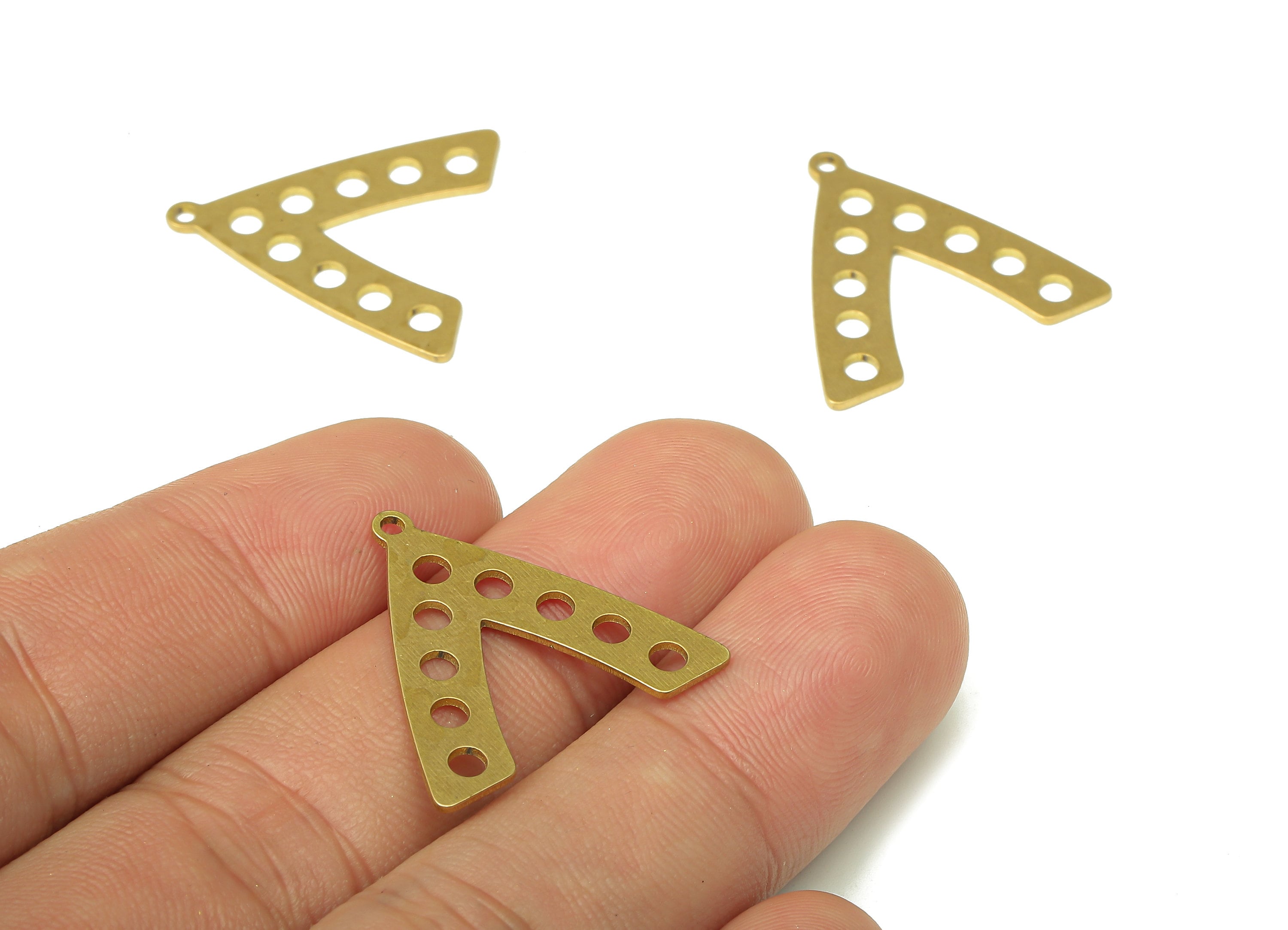 Brass V Circle Multi Hole Connector Charms - Raw Brass V Triangle Pendant With Loop - For Necklace - 24.27x23.72x0.62mm - PPA5294 - DOMEDBAZAAR