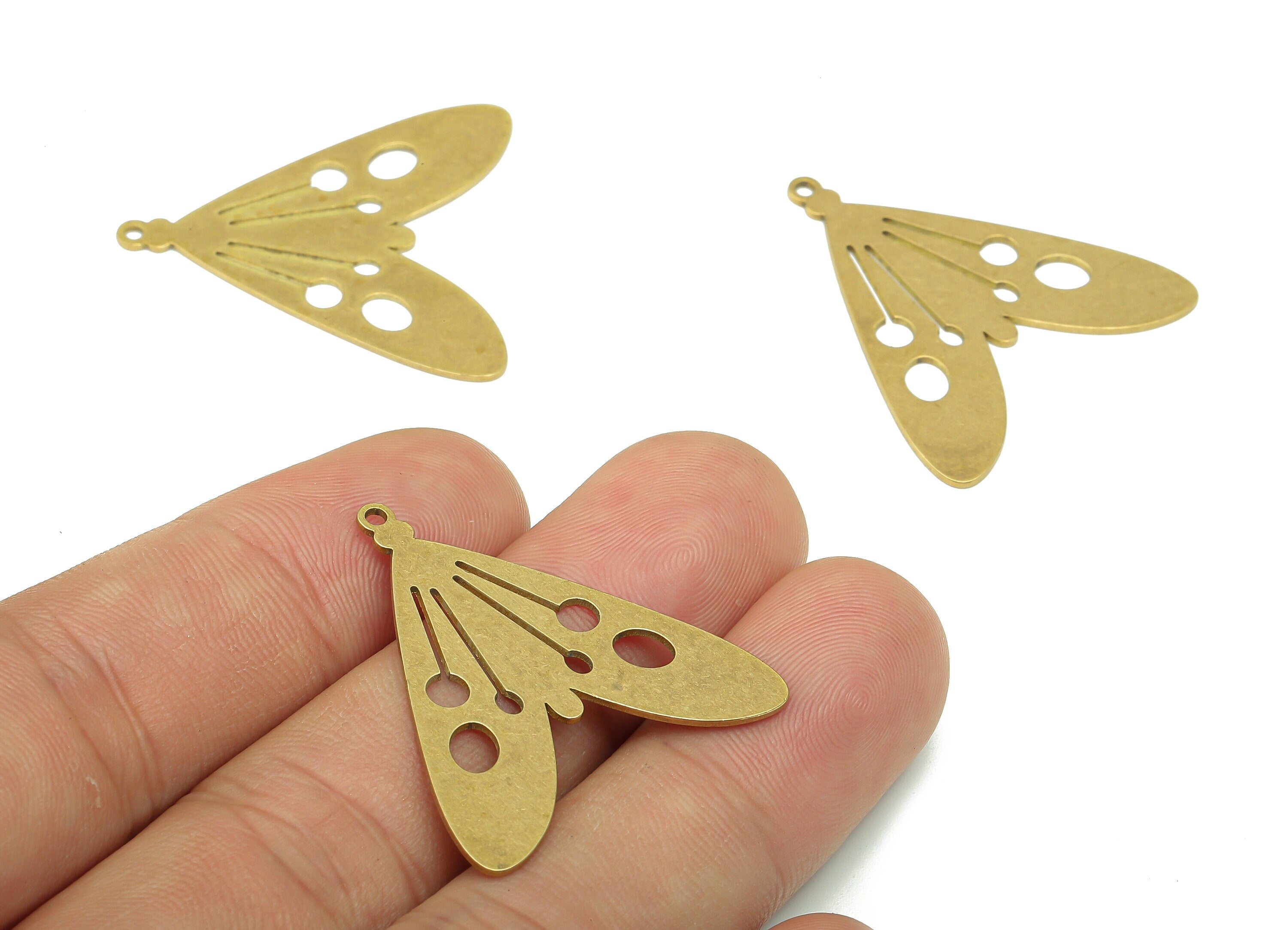 Brass Moth Earring Charm - Raw Brass Cutout Earring - Moth Pendant With Loop - Insect Charm For Necklace - 31.9x29.37x0.63mm - PPA5428 - DOMEDBAZAAR