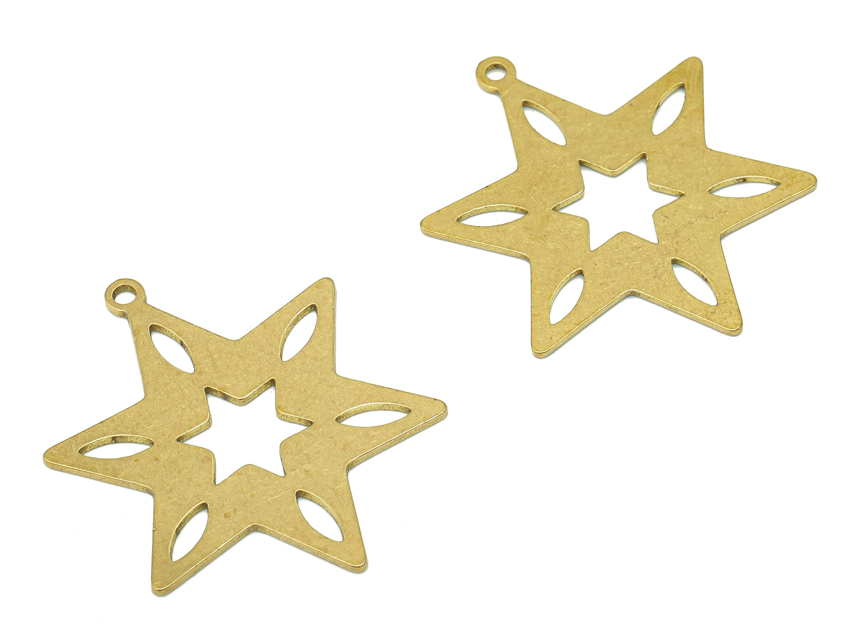 Brass Star Earring Charms - Raw Brass Hexagron Earring - Star Pendant With Loop - For Necklace - Star Of David - 29.93x24.03x0.7mm - PPA5459 - DOMEDBAZAAR