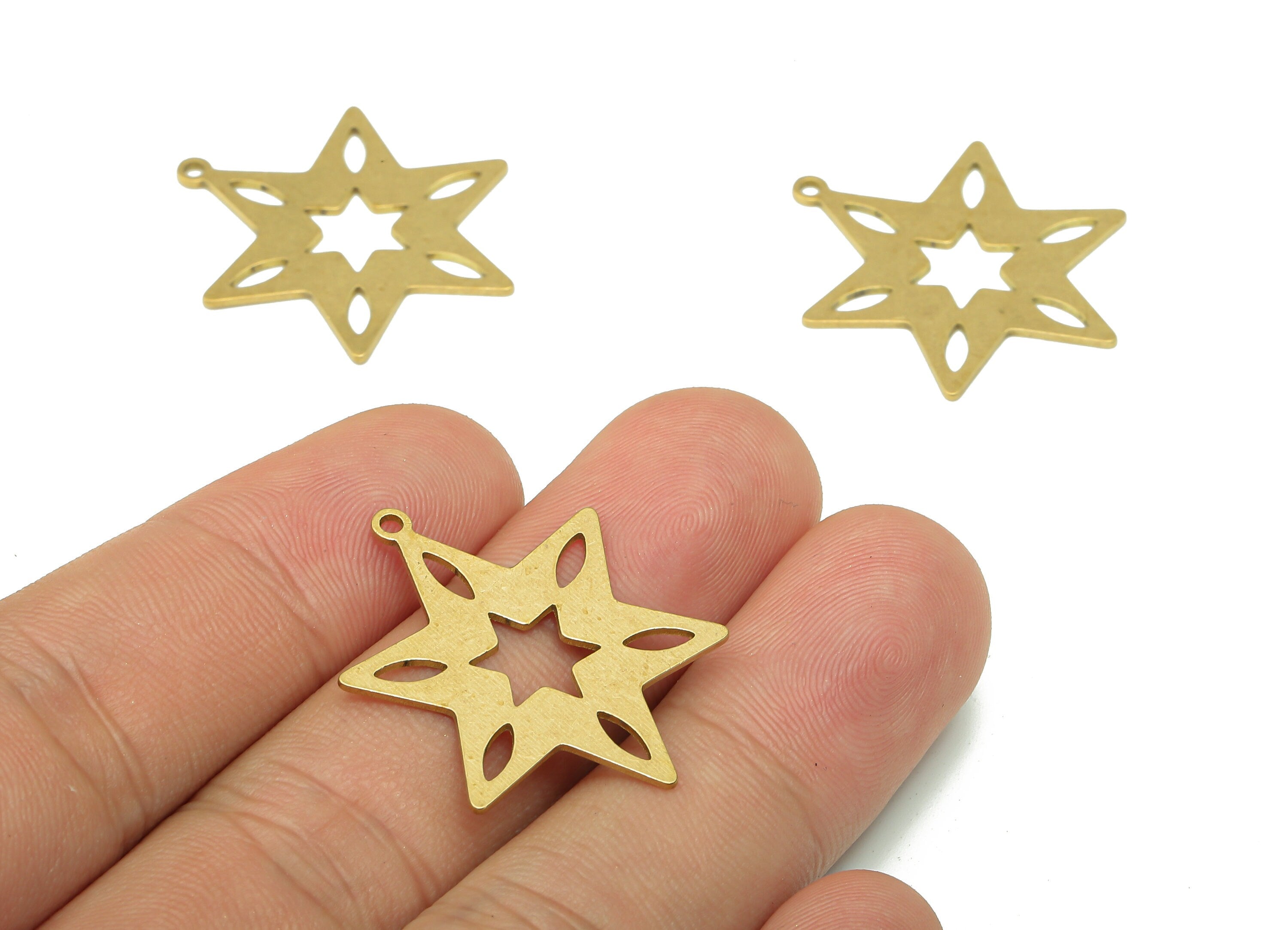 Brass Star Earring Charms - Raw Brass Hexagron Earring - Star Pendant With Loop - For Necklace - Star Of David - 29.93x24.03x0.7mm - PPA5459 - DOMEDBAZAAR