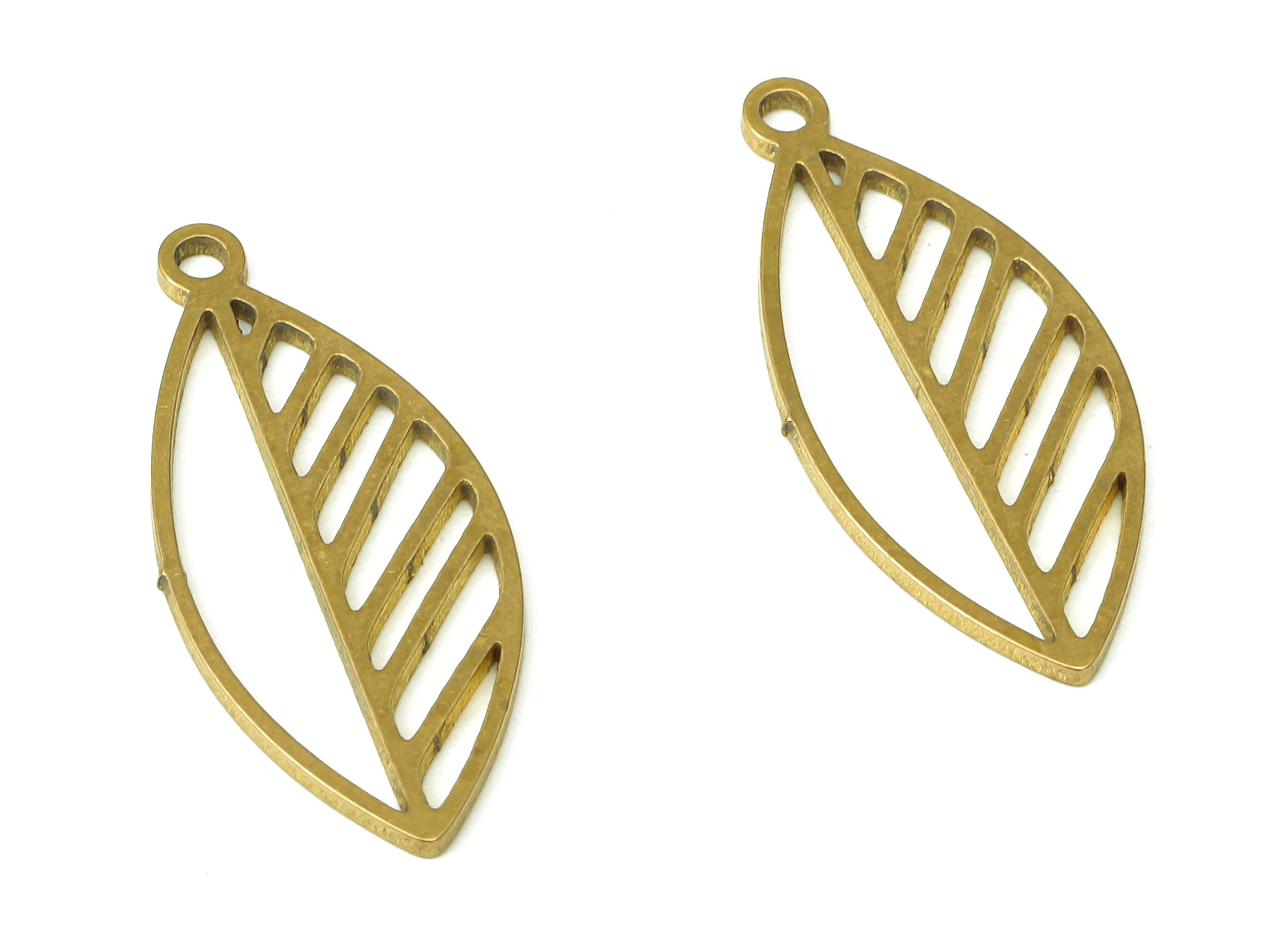 Brass Leaf Earring Charms - Raw Brass Leaves Pendant With Loop - Earring Findings - Jewelry Making Supplies - 24.81x11.08x0.6mm - PPA5322 - DOMEDBAZAAR