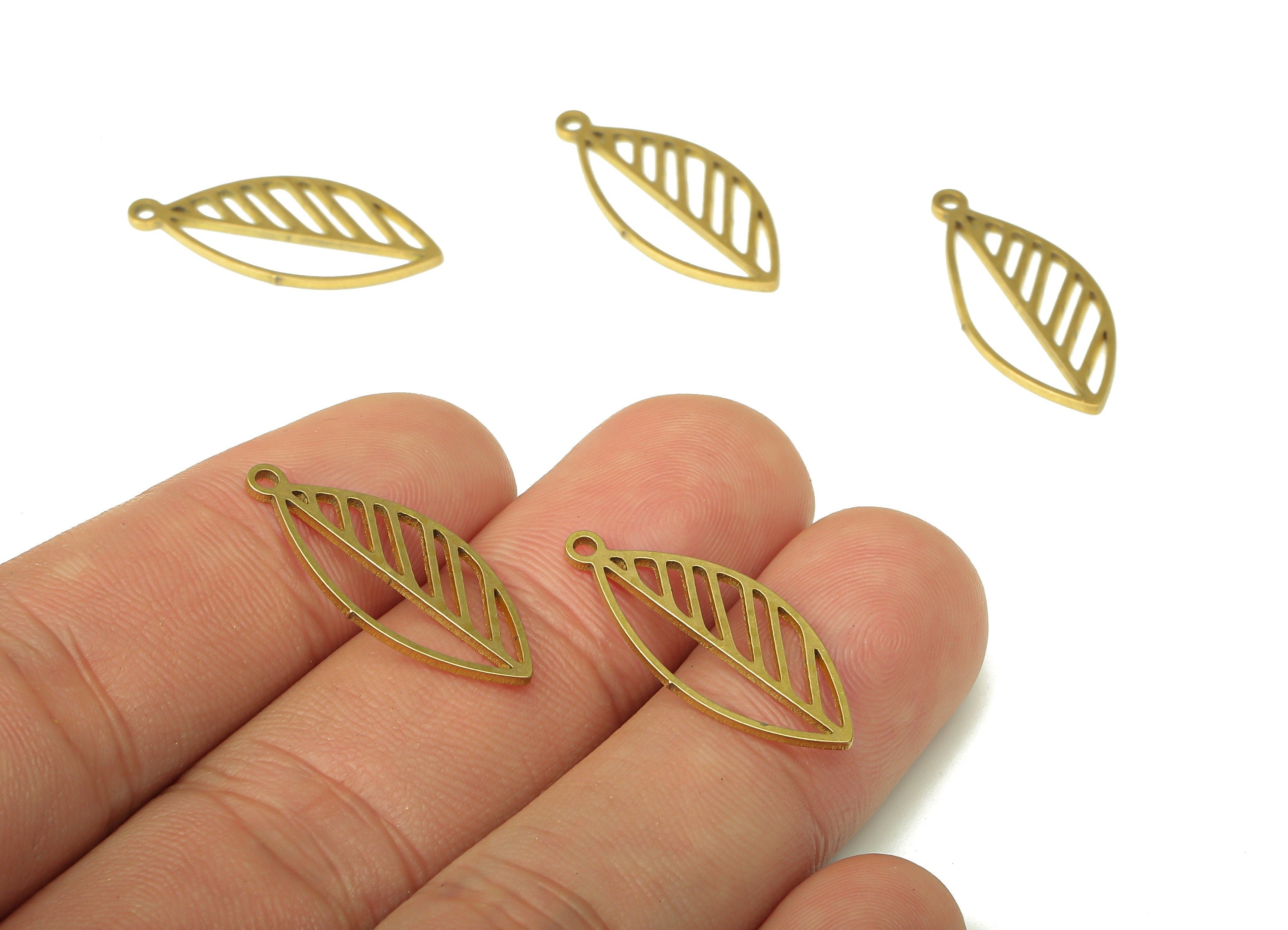 Brass Leaf Earring Charms - Raw Brass Leaves Pendant With Loop - Earring Findings - Jewelry Making Supplies - 24.81x11.08x0.6mm - PPA5322 - DOMEDBAZAAR