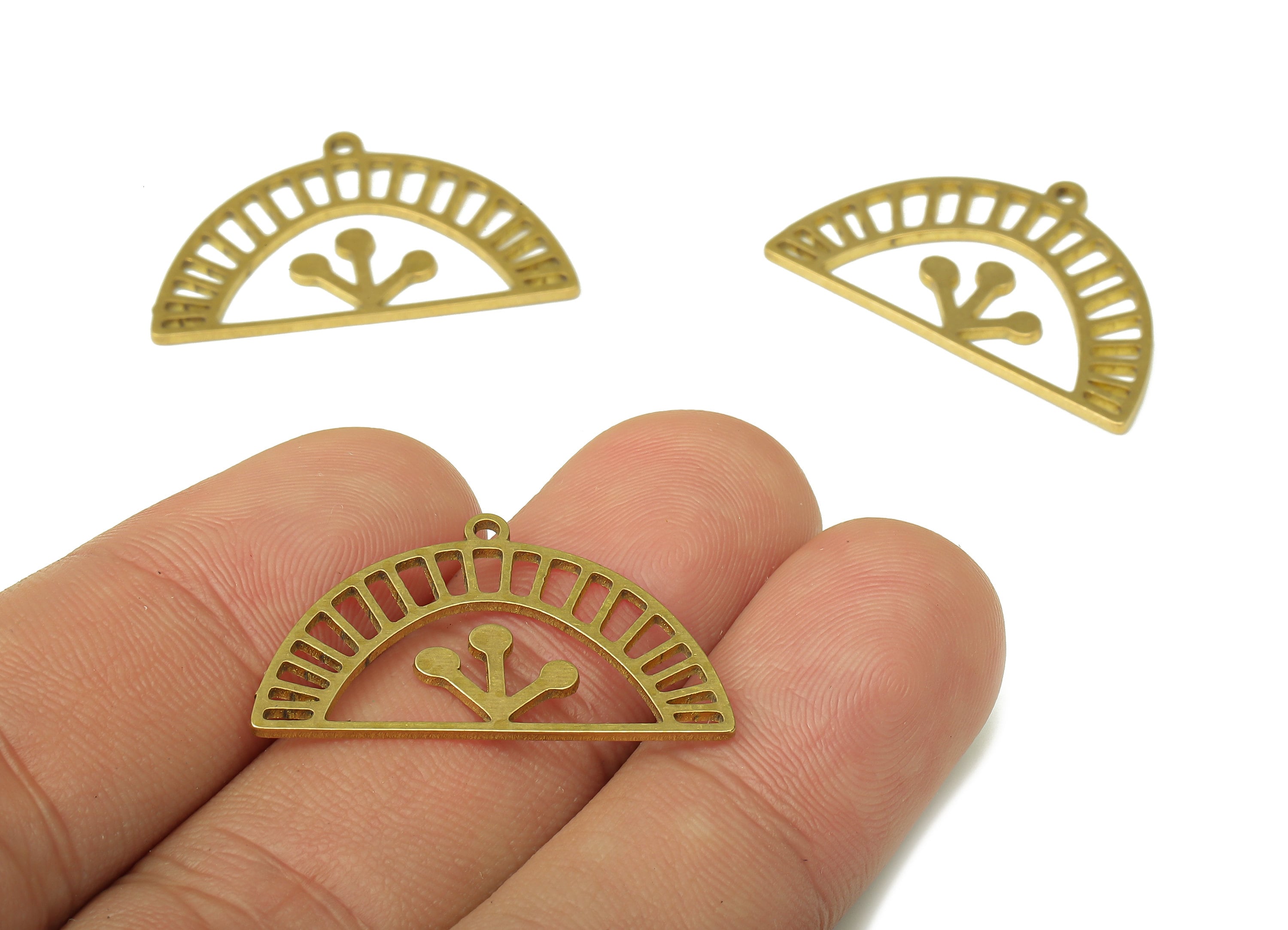 Brass Semi Circle Earring Charms - Raw Brass Half Round Pendant With Loop - Earring Findings - Jewelry Supplies - 29.7x17.54x0.9mm - PPA5333 - DOMEDBAZAAR