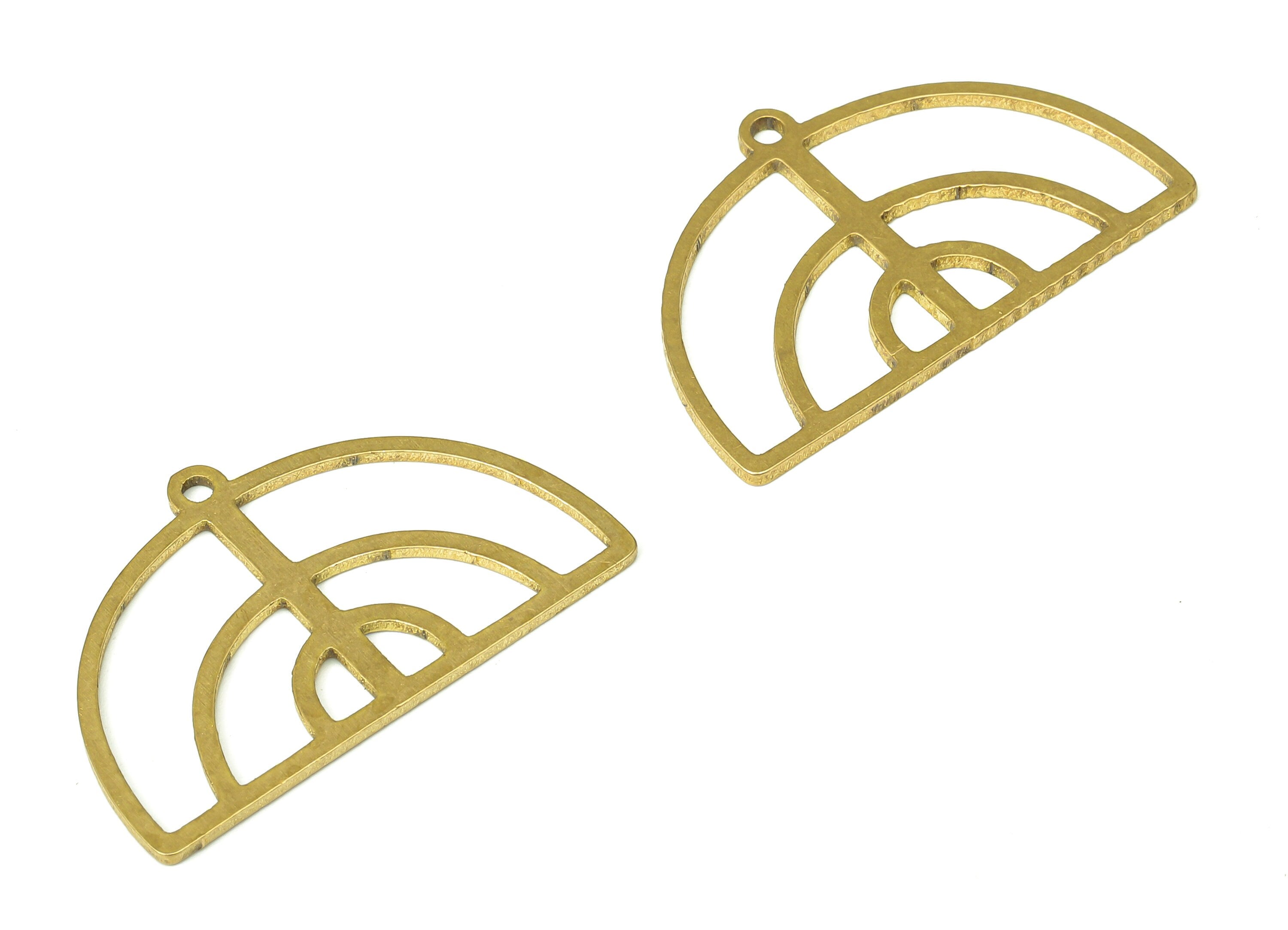 Brass Semi Circle Earring Charms - Raw Brass Half Round Pendant With Loop - Earring Findings - Jewelry Supplies - 27.8x17.57x0.9mm - PPA5353 - DOMEDBAZAAR