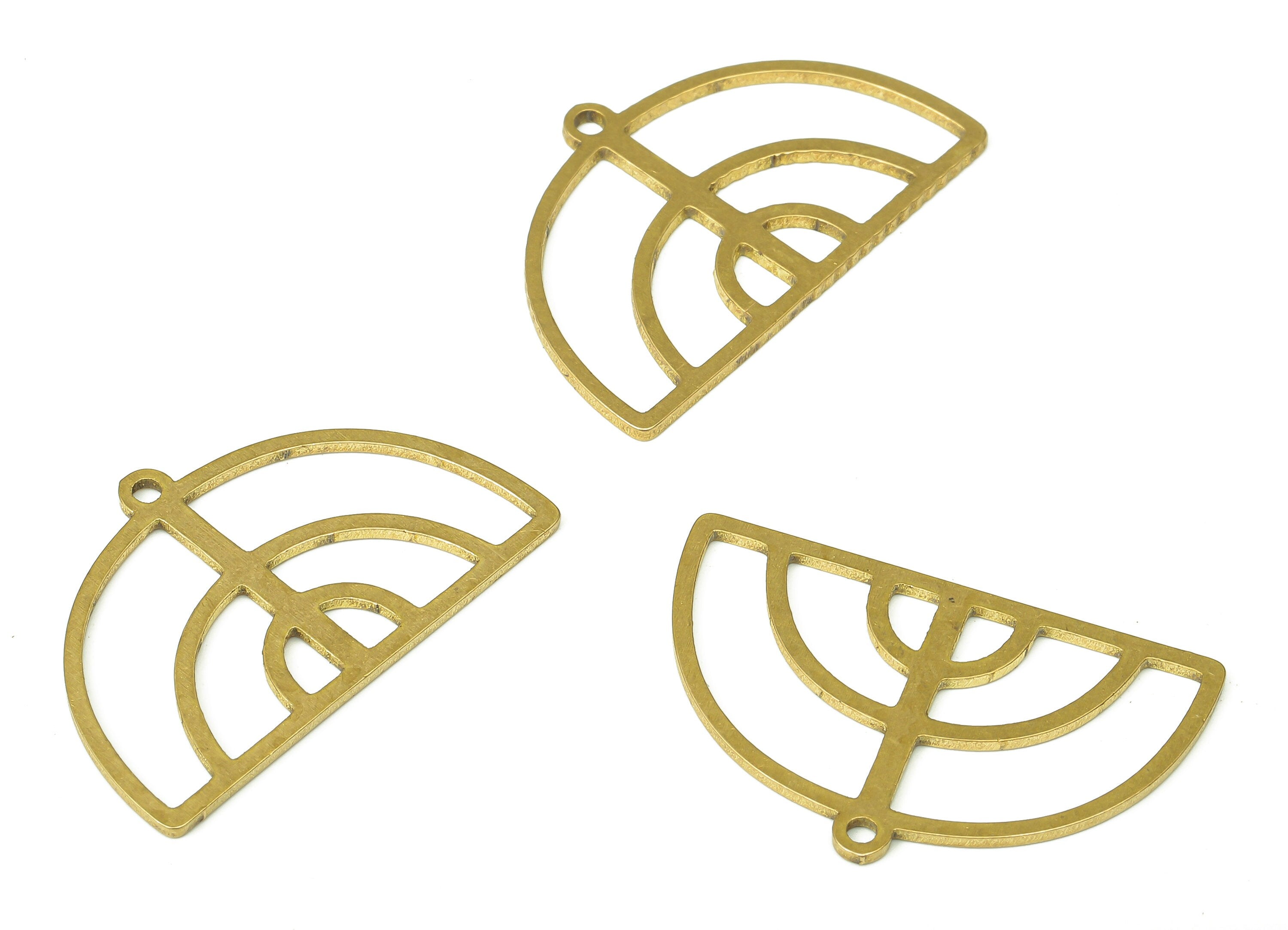 Brass Semi Circle Earring Charms - Raw Brass Half Round Pendant With Loop - Earring Findings - Jewelry Supplies - 27.8x17.57x0.9mm - PPA5353 - DOMEDBAZAAR