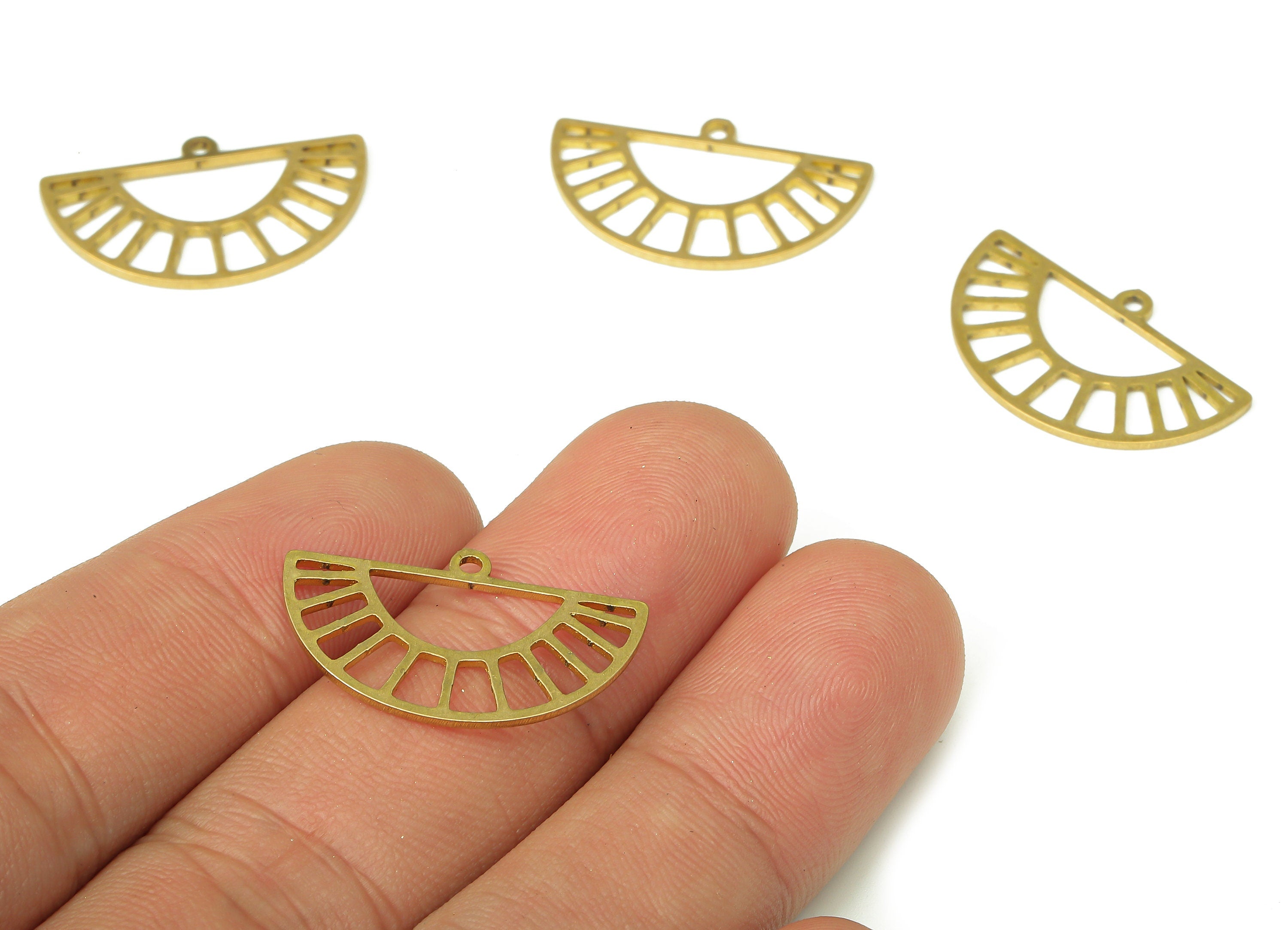 Brass Semi Circle Earring Charms - Raw Brass Half Round Pendant With Loop - Earring Findings - Jewelry Supplies - 24.7x15.03x0.9mm - PPA5362 - DOMEDBAZAAR