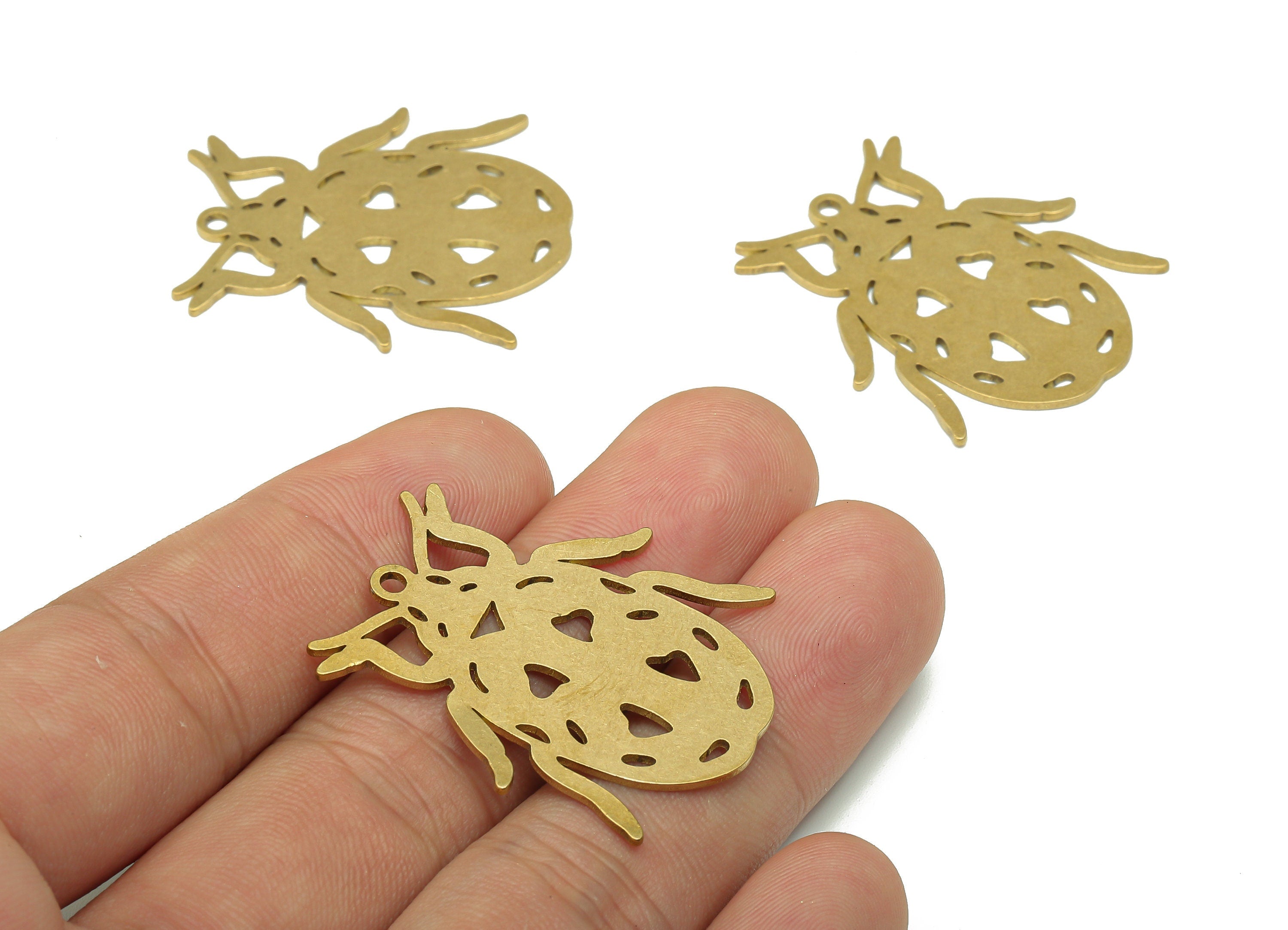 Brass Insect Earring Charm - Raw Brass Cutout Earring - Insect Pendant With Loop - Insect Charm For Necklace - 35.7x31.1x0.9mm - PPA5584 - DOMEDBAZAAR
