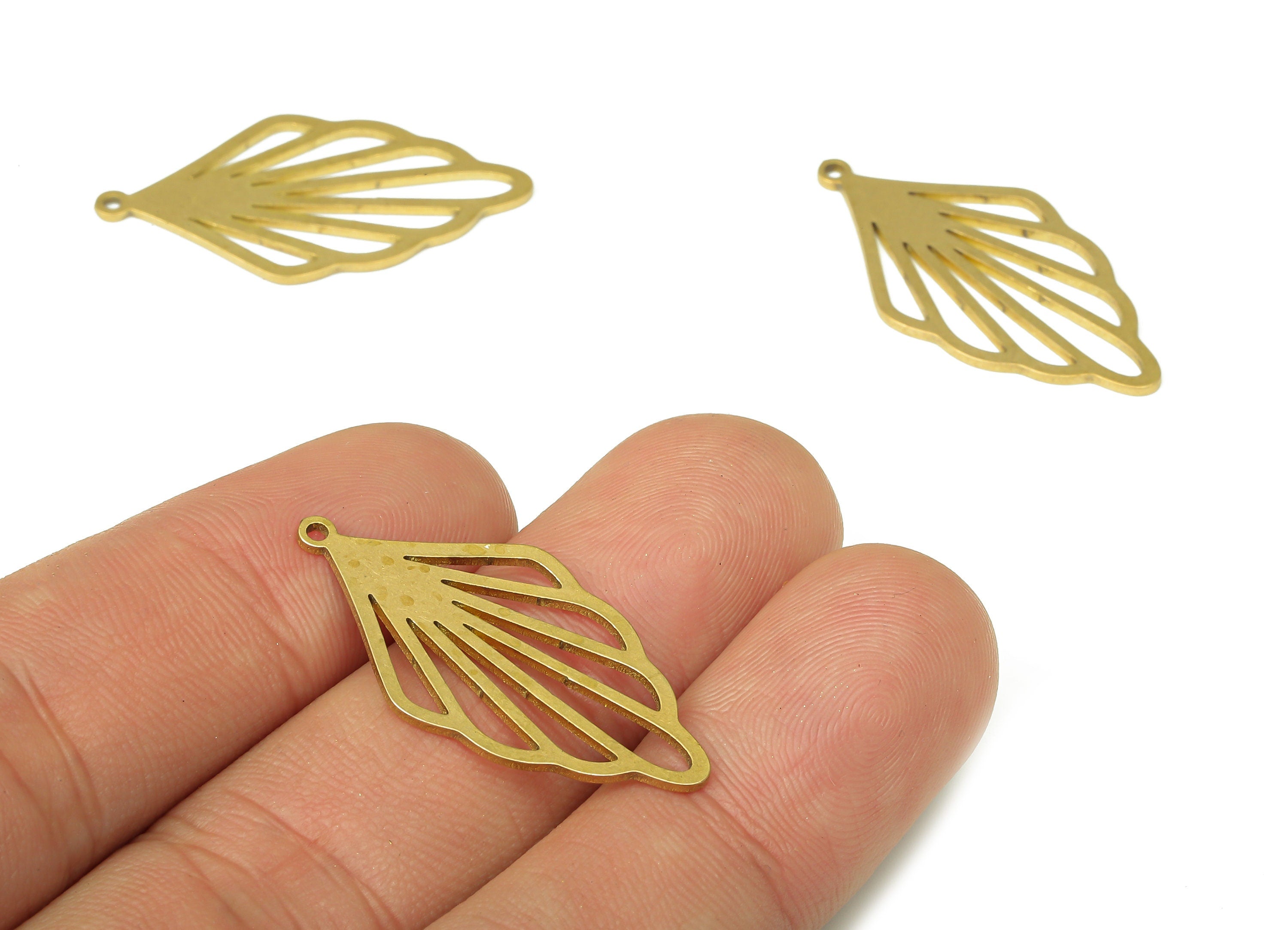Brass Shell Earrings Charms - Raw Brass Seashell Cutout Pendant With Loop - For Necklace - Shell Earring Charm - 32x16.38x0.83mm - PP5279 - DOMEDBAZAAR