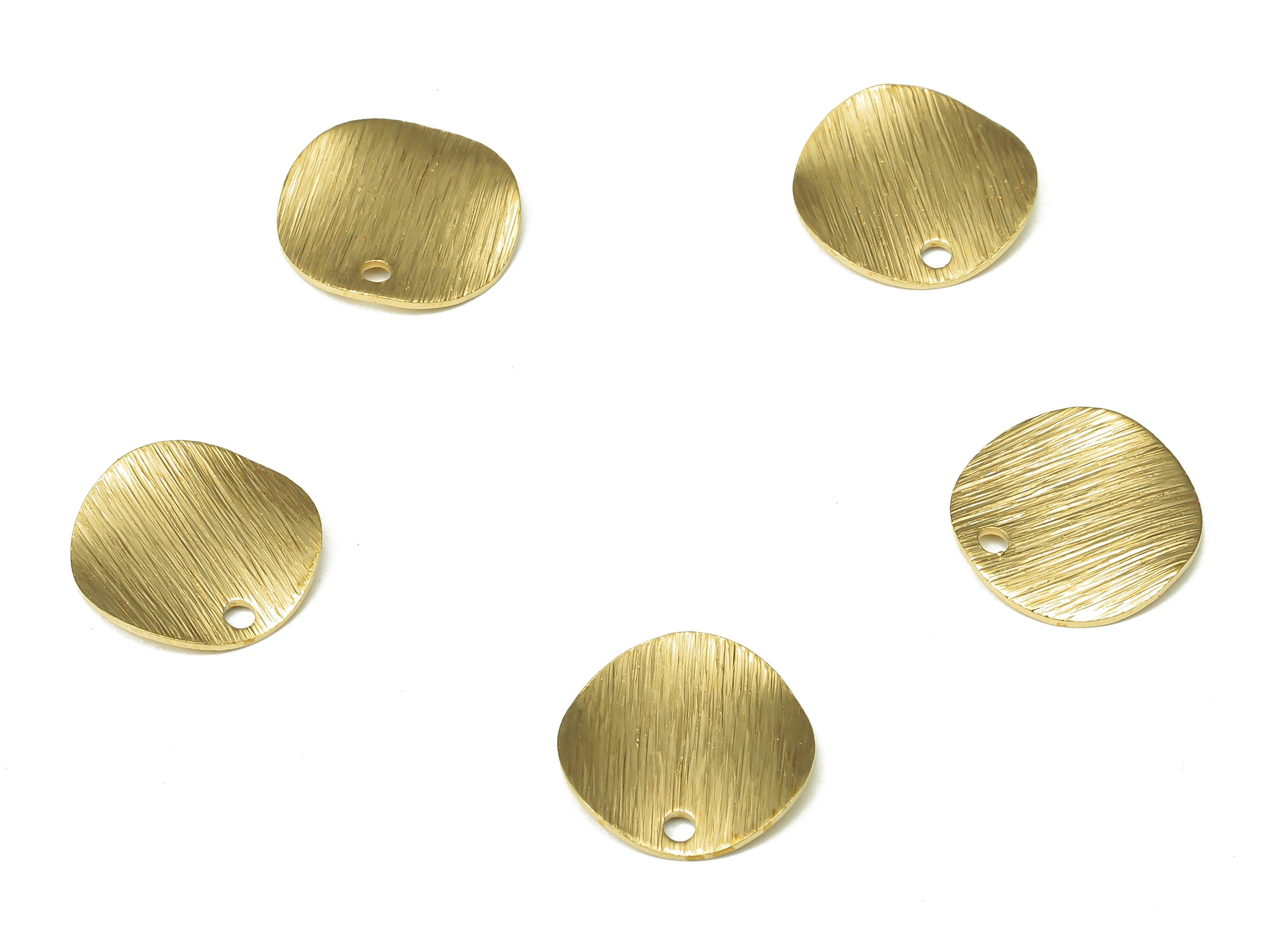 Brass Textured Wave Round Earring Charms - Raw Brass Wavy Circle Pendant - Earring Findings - Jewelry Supplies - 11.94x11.94x0.68mm - PP5280 - DOMEDBAZAAR