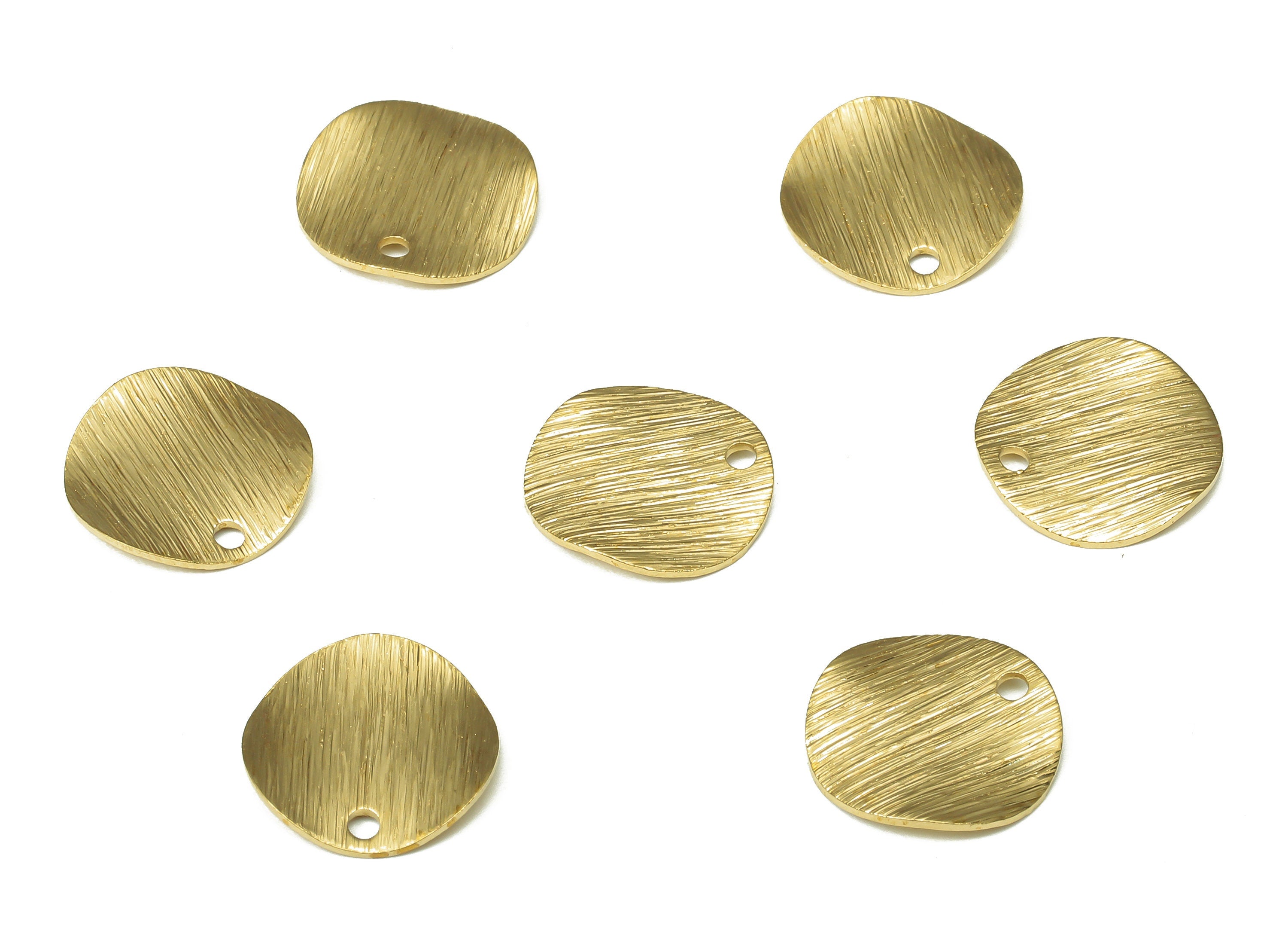 Brass Textured Wave Round Earring Charms - Raw Brass Wavy Circle Pendant - Earring Findings - Jewelry Supplies - 11.94x11.94x0.68mm - PP5280 - DOMEDBAZAAR