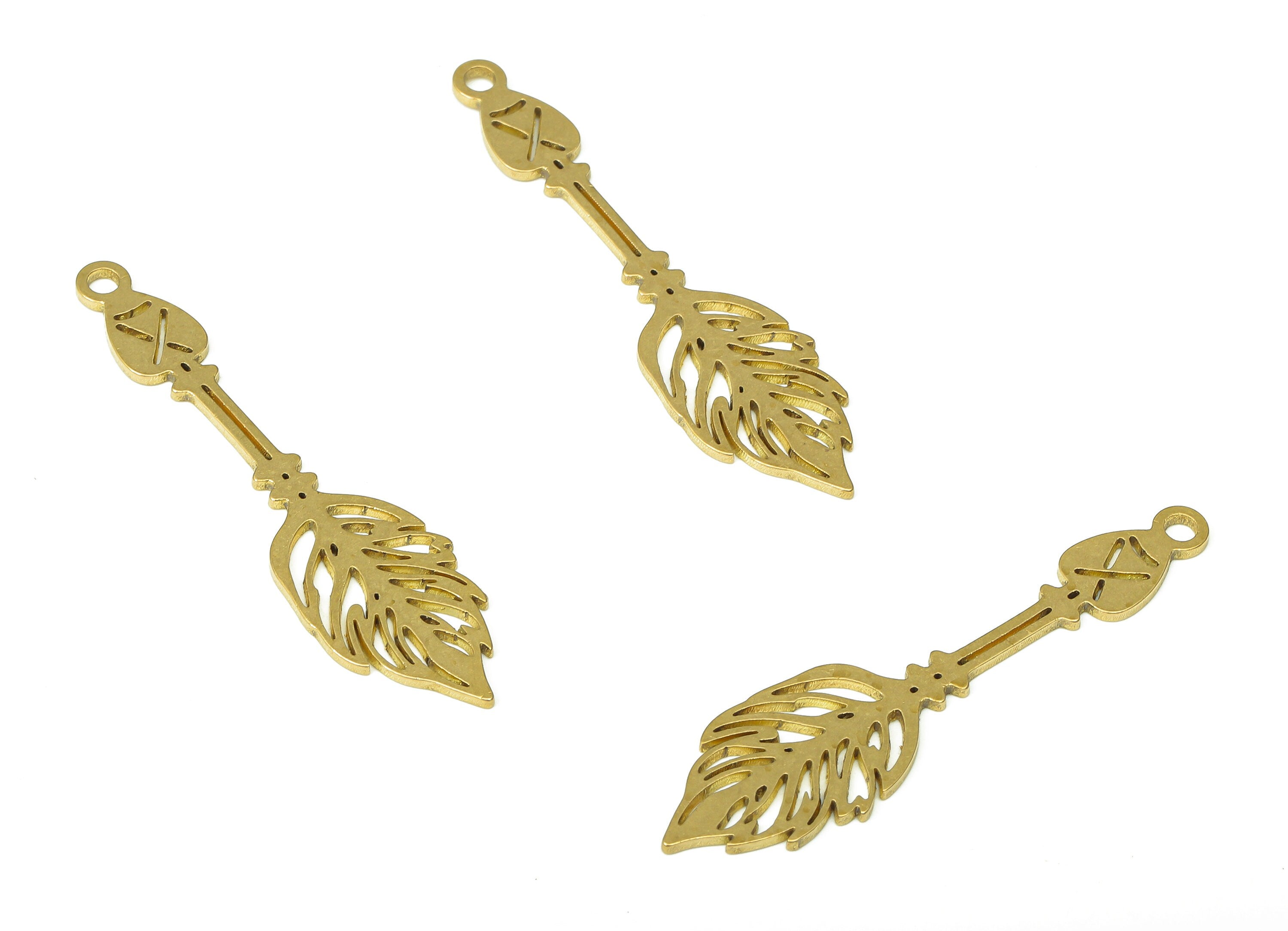 Brass Arrow Earring Charm - Raw Brass Arrow Feather Cutout Pendant With Loop - Earring Charm - Earring Finding - 41.69x10.6x0.86mm - PPA4353 - DOMEDBAZAAR