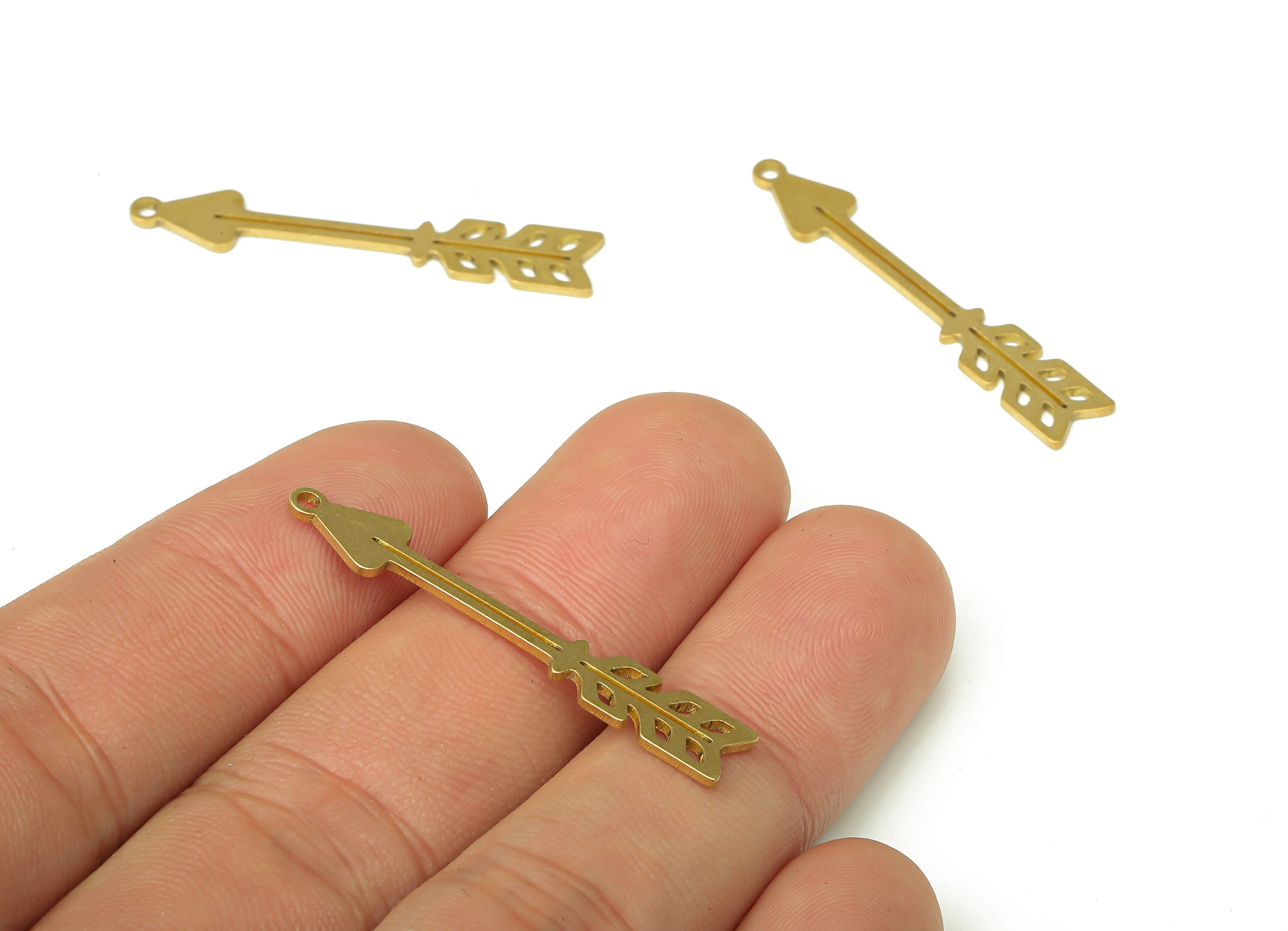 Brass Arrow Earring Charm - Raw Brass Arrow Feather Cutout Pendant With Loop - Arrow dangle - Single arrow - 37.87x6.62x0.85mm - PPA4355 - DOMEDBAZAAR