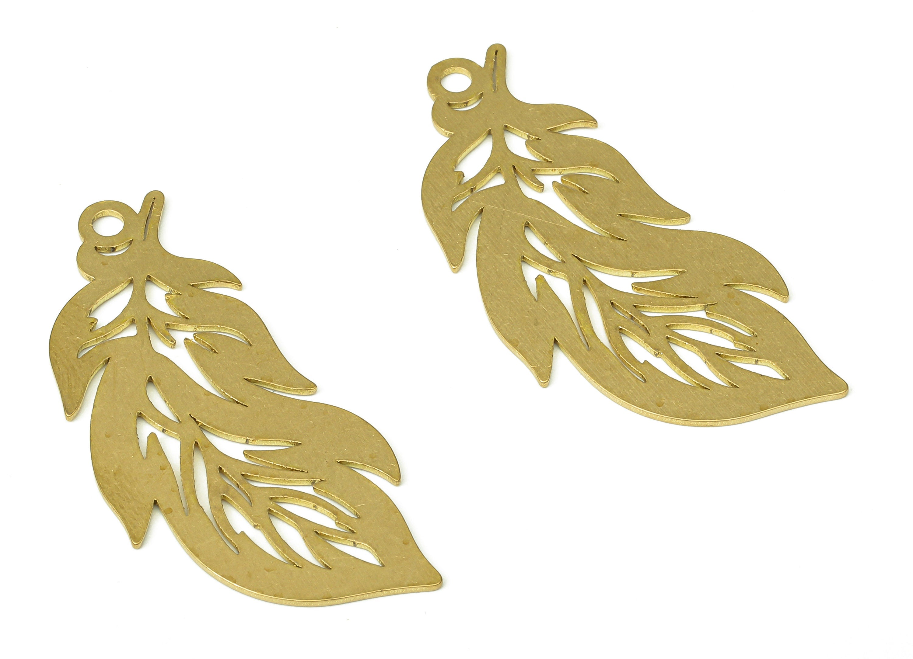 Brass Leaf Earring Charms - Raw Brass Leaves Feather Cutout Pendant With Loop - Earring Findings - 38.6x17.82x0.71mm - PPA4380 - DOMEDBAZAAR