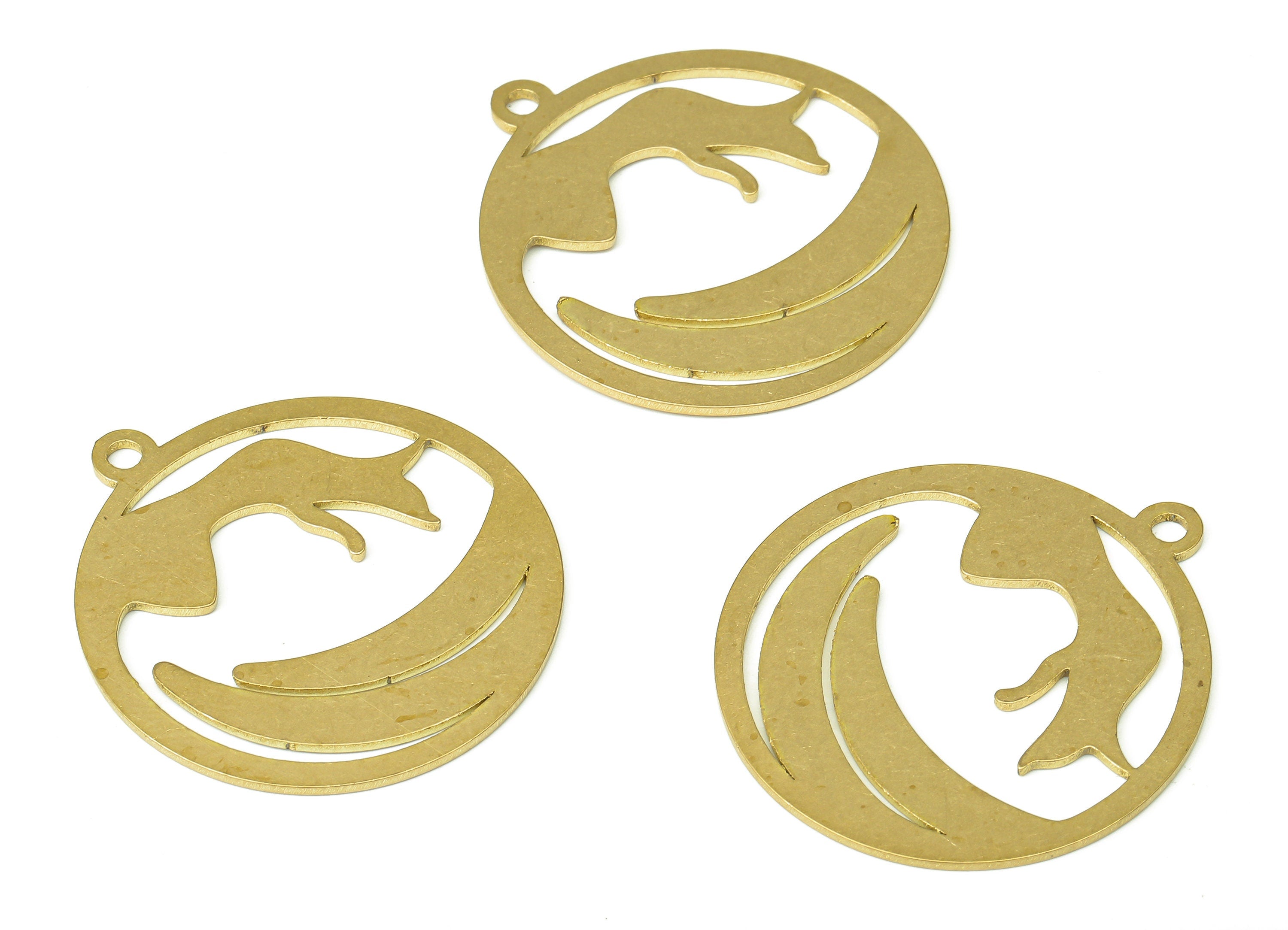 Brass Round Wavy Earring Charms - Raw Brass Circle Wave Cutout Pendant With Loop - Hand Hoop Earring - 31.87x28.72x0.84mm - PPA4510 - DOMEDBAZAAR