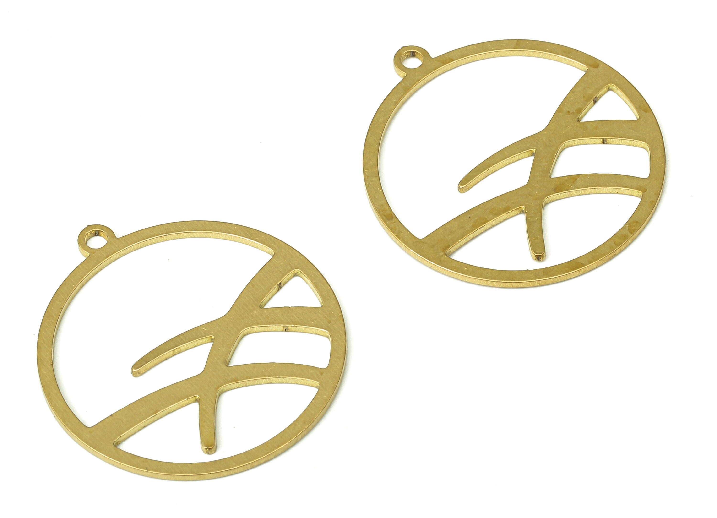Brass Round Earring Charms - Raw Brass Branch Circle Cutout Pendant With Loop - Earrings Finding - 24.77x22.54x0.67mm - PPA4547 - DOMEDBAZAAR