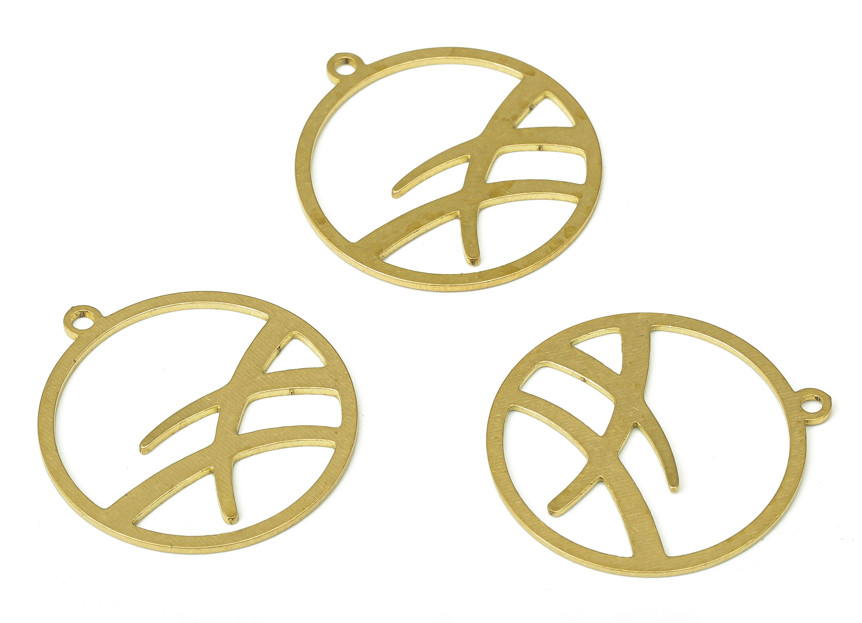 Brass Round Earring Charms - Raw Brass Branch Circle Cutout Pendant With Loop - Earrings Finding - 24.77x22.54x0.67mm - PPA4547 - DOMEDBAZAAR