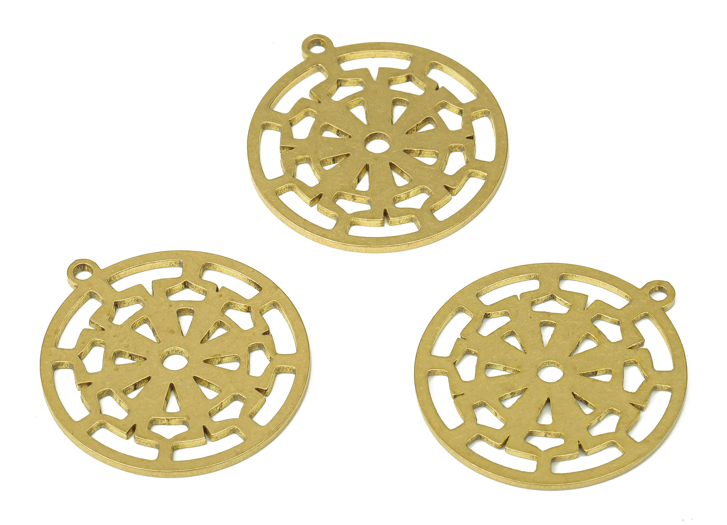 Brass Round Flower Earring Charms - Raw Brass Circle Flower Cutout Pendant With Loop - Earrings Finding - 24.85x22.62x0.85mm - PPA4738 - DOMEDBAZAAR
