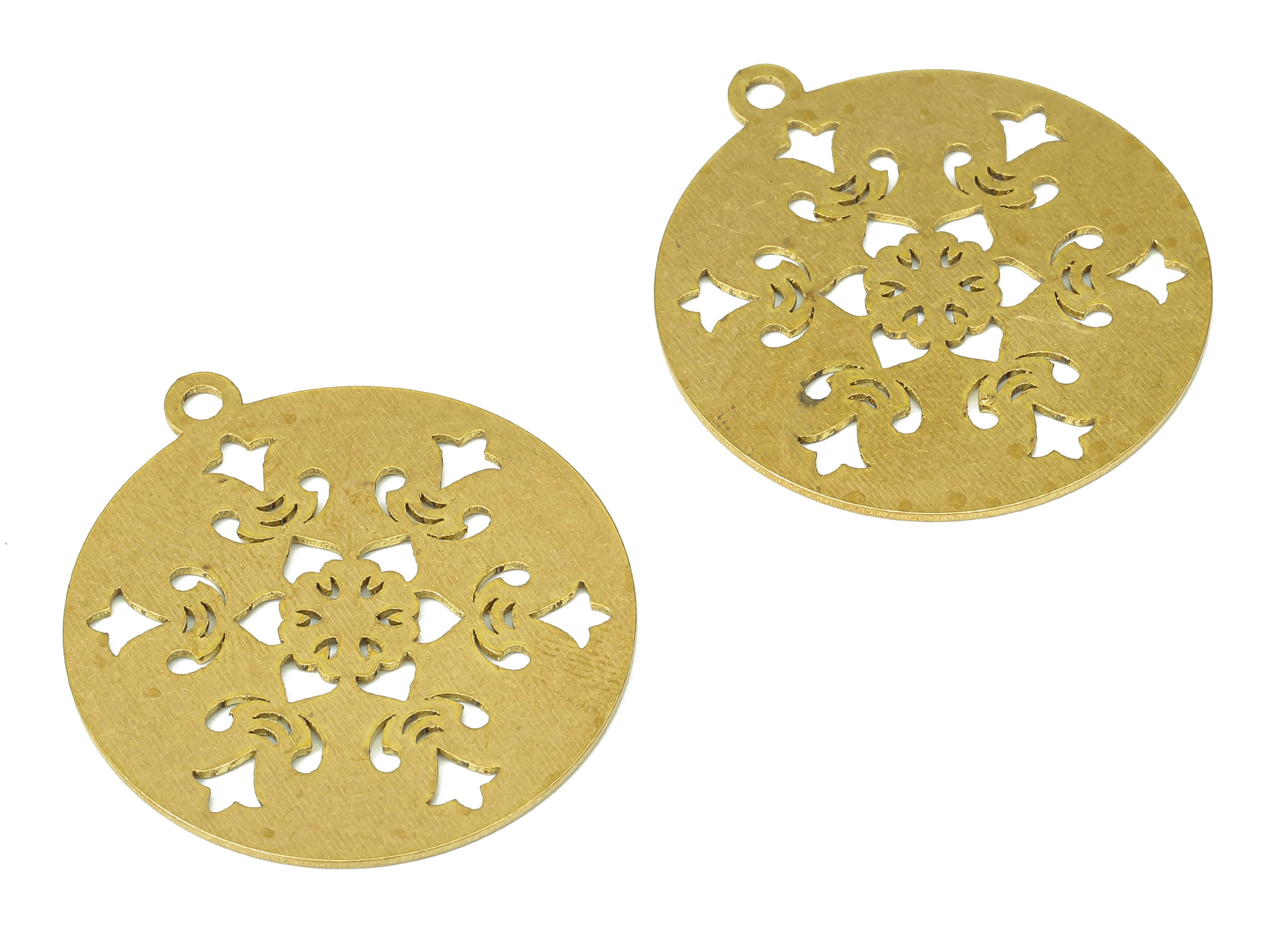 Brass Round Flower Earring Charms - Raw Brass Circle Flower Cutout Pendant With Loop - Earrings Finding - 29.76x26.83x0.67mm - PPA5222 - DOMEDBAZAAR