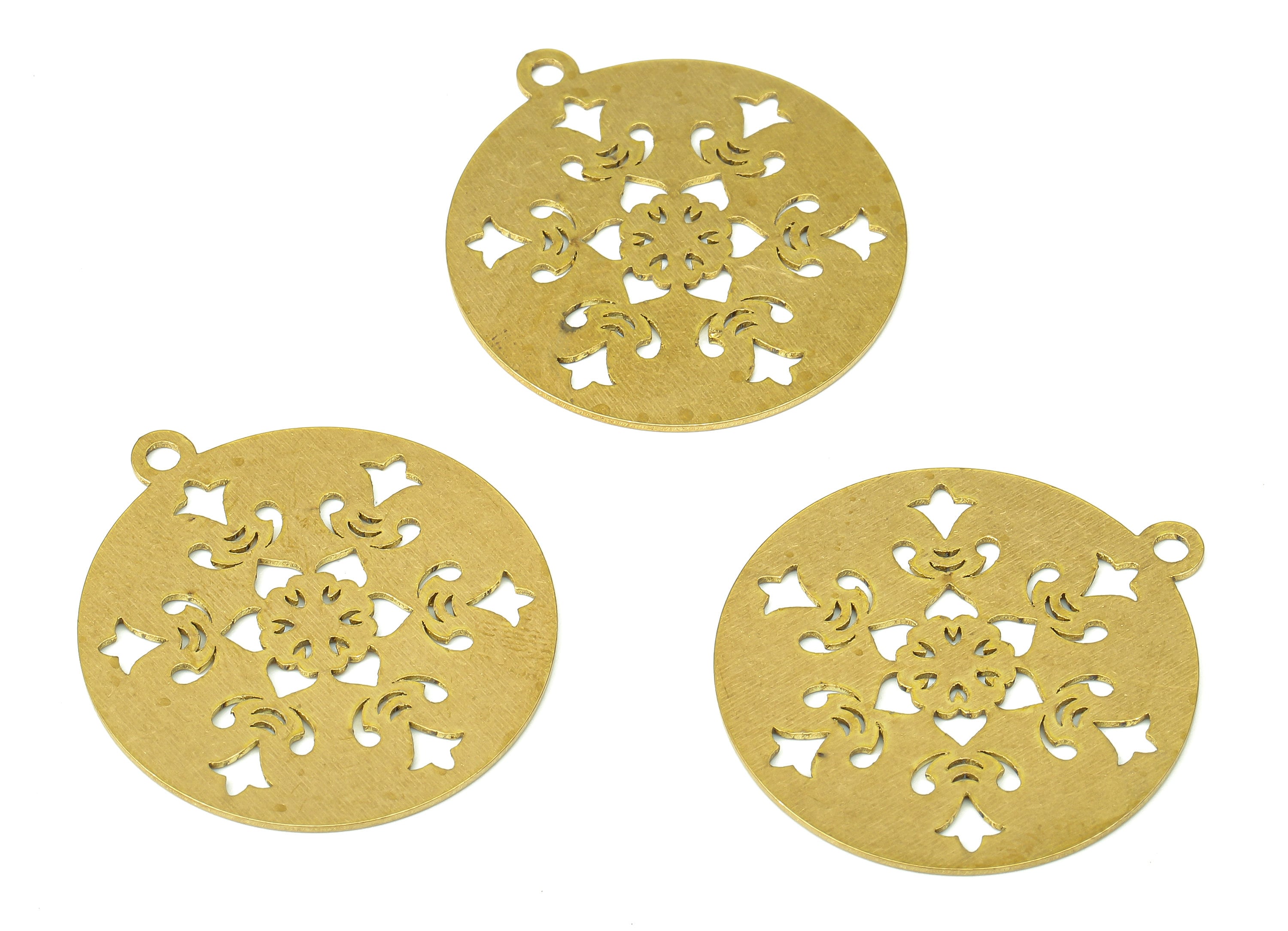 Brass Round Flower Earring Charms - Raw Brass Circle Flower Cutout Pendant With Loop - Earrings Finding - 29.76x26.83x0.67mm - PPA5222 - DOMEDBAZAAR