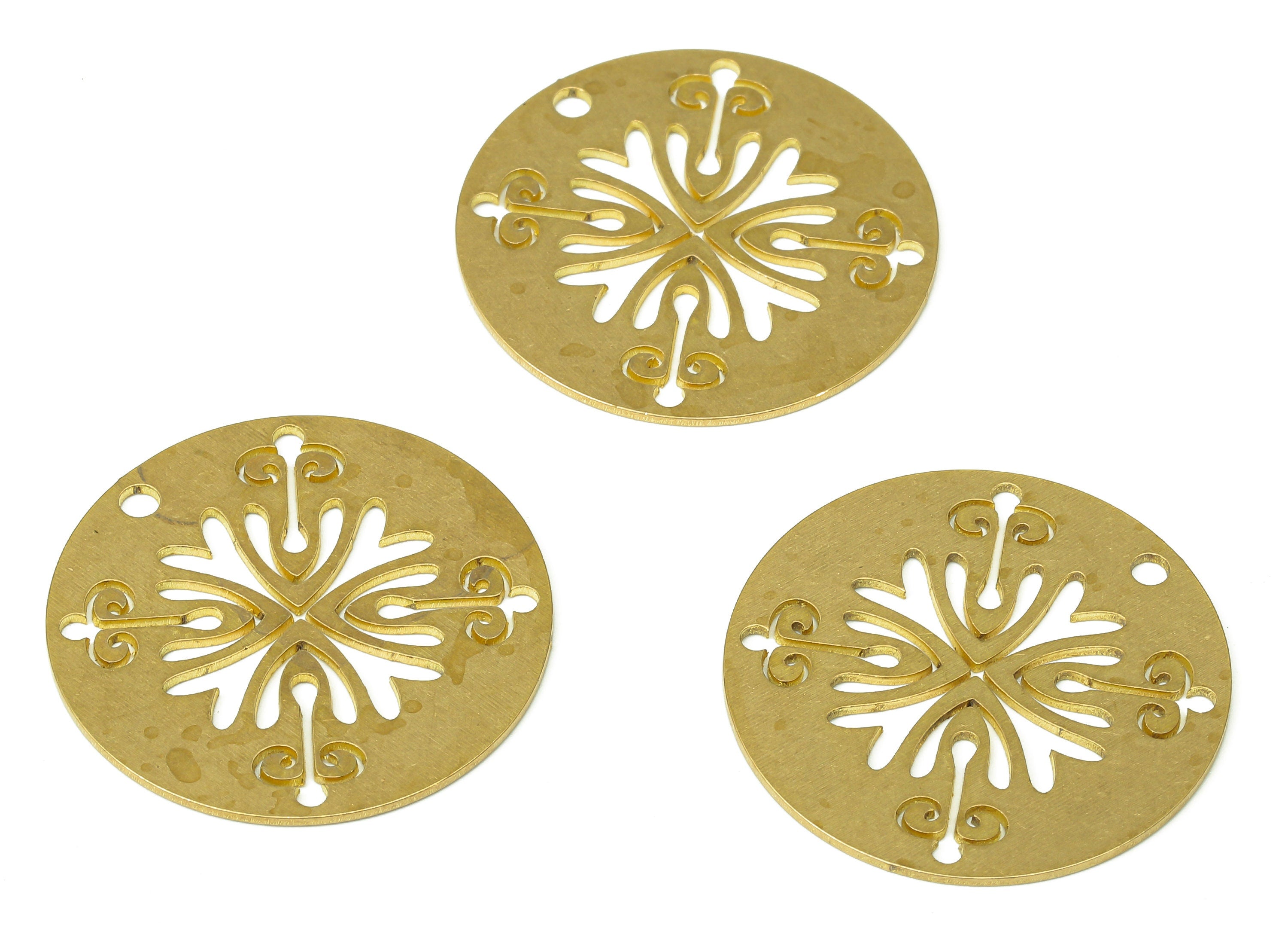 Brass Round Flower Earring Charms - Raw Brass Circle Flower Cutout Pendant With Loop - Earrings Finding - 27.81x27.81x0.69mm - PPA5247 - DOMEDBAZAAR